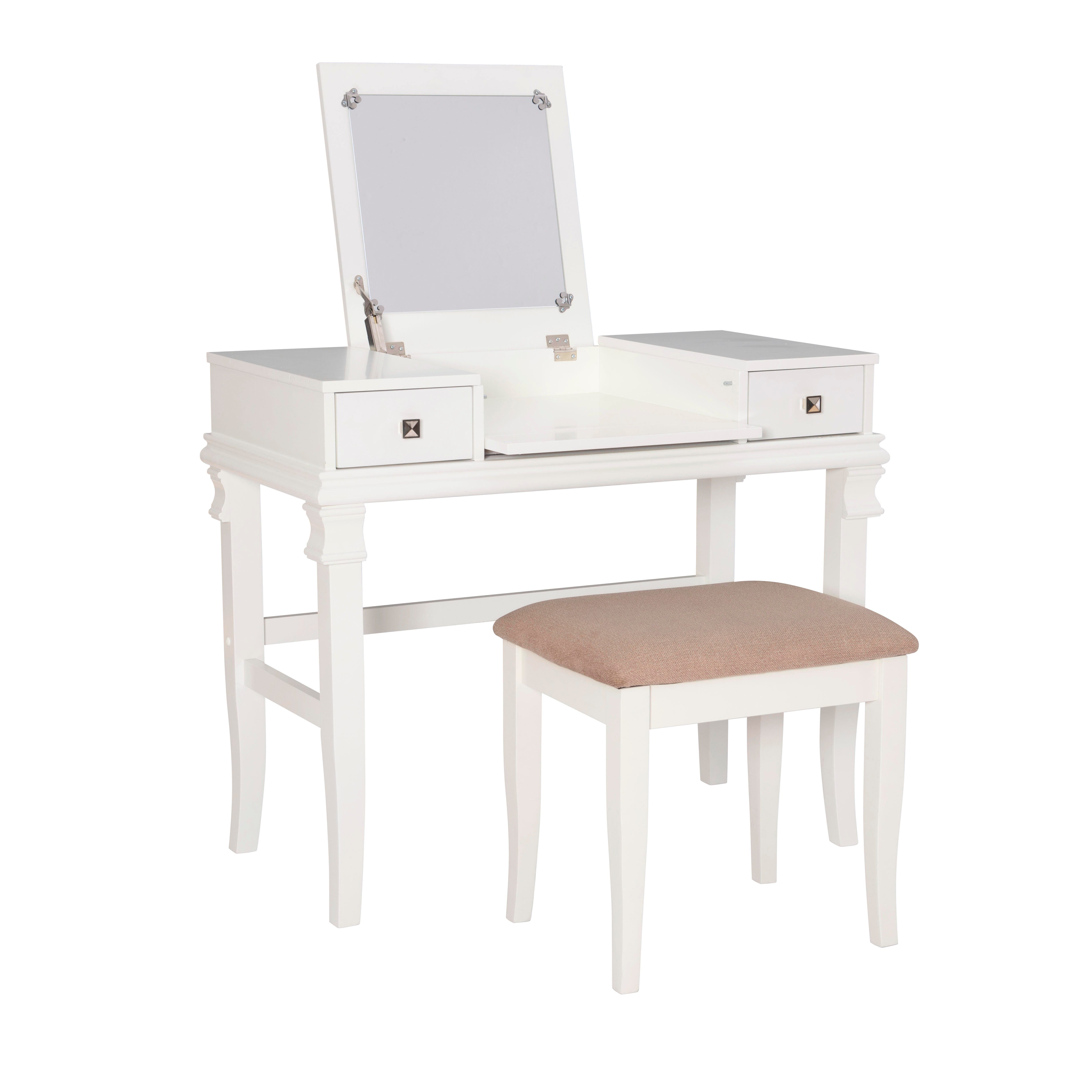 Linon Angela Vanity Set, White, large