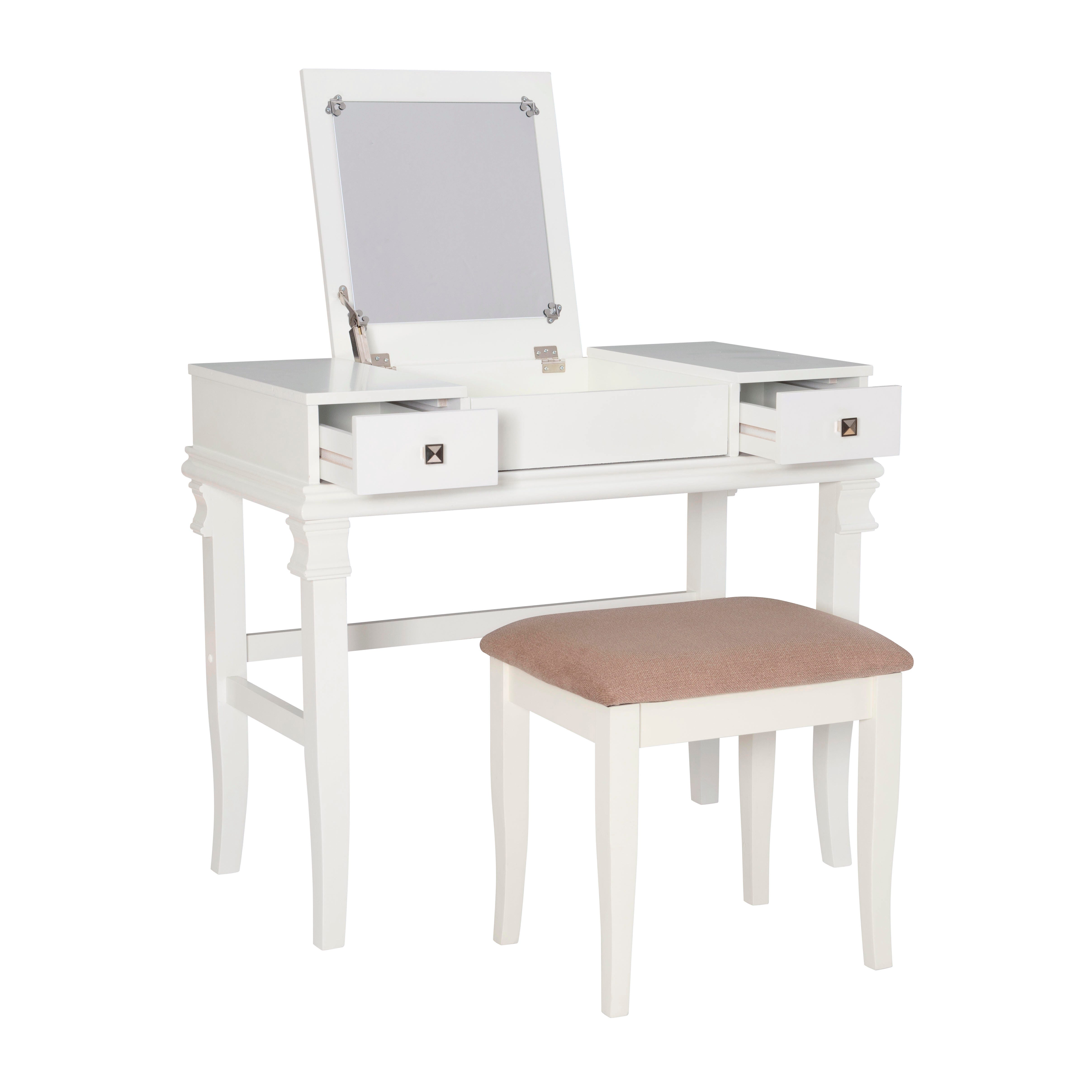Linon Angela Vanity Set, White, large