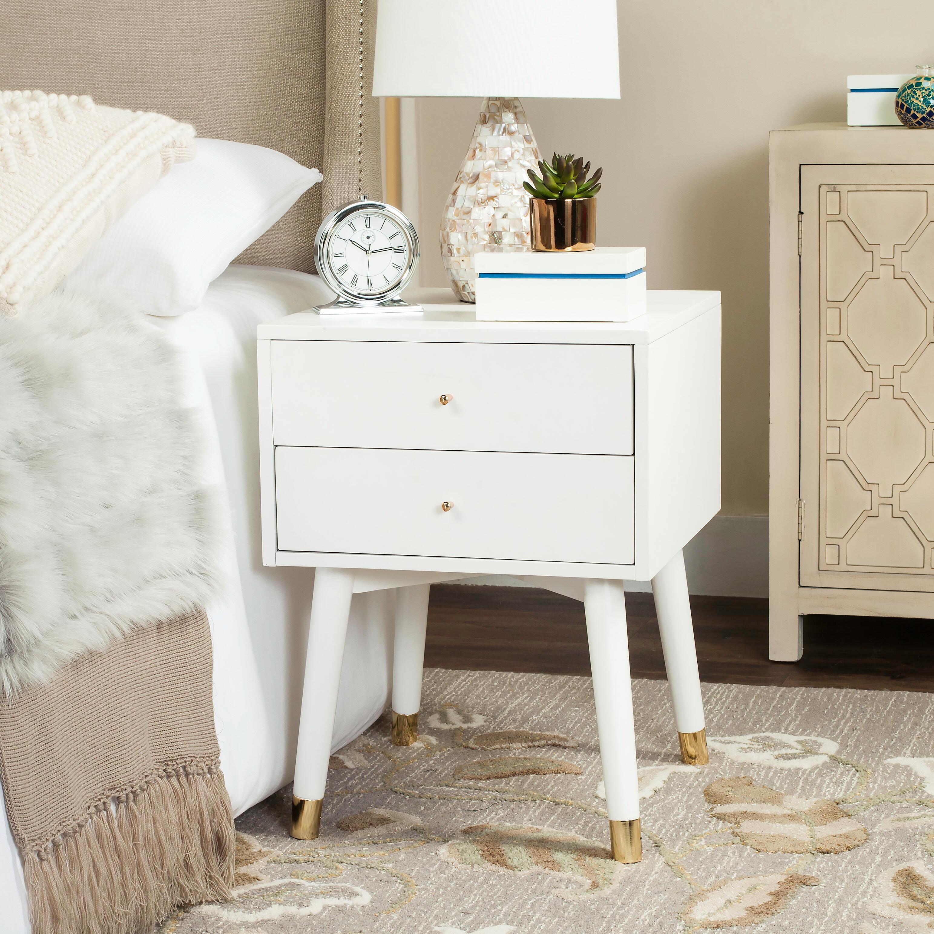 Lyla Mid Century Gold Cap Night Stand, White, rollover