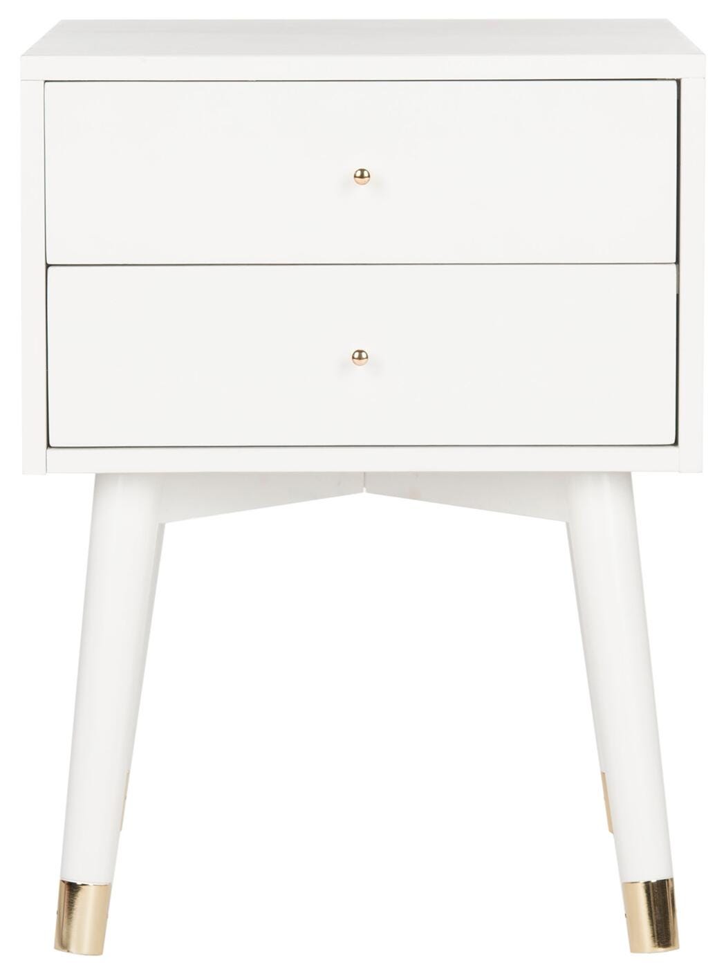 Lyla Mid Century Gold Cap Night Stand, White, large