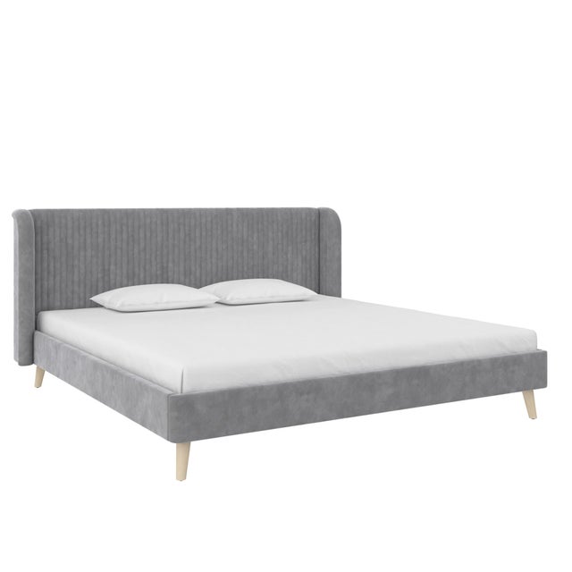 Novogratz Holly Upholstered King Wingback Bed, Light Gray