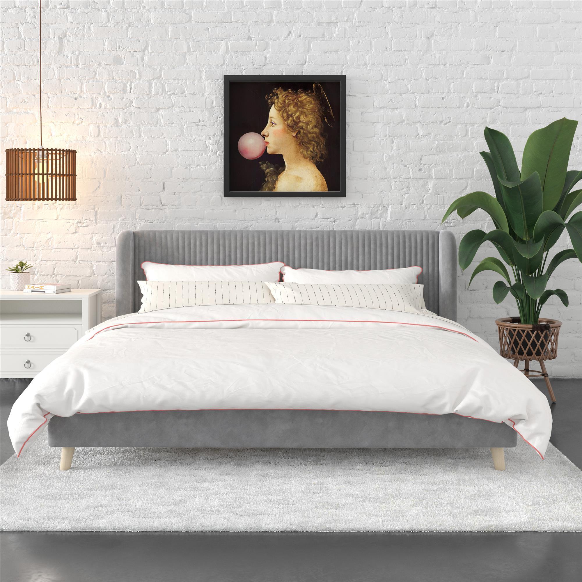 Novogratz Holly Upholstered King Wingback Bed, Light Gray, large
