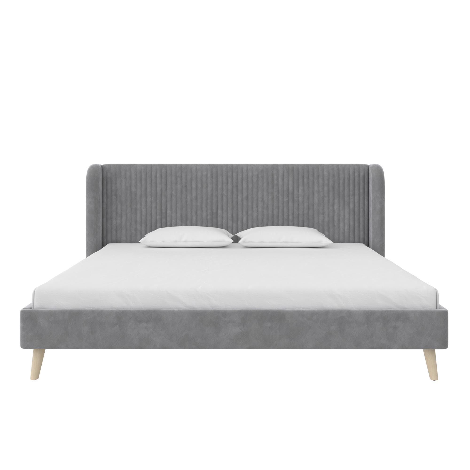 Novogratz Holly Upholstered King Wingback Bed, Light Gray, large