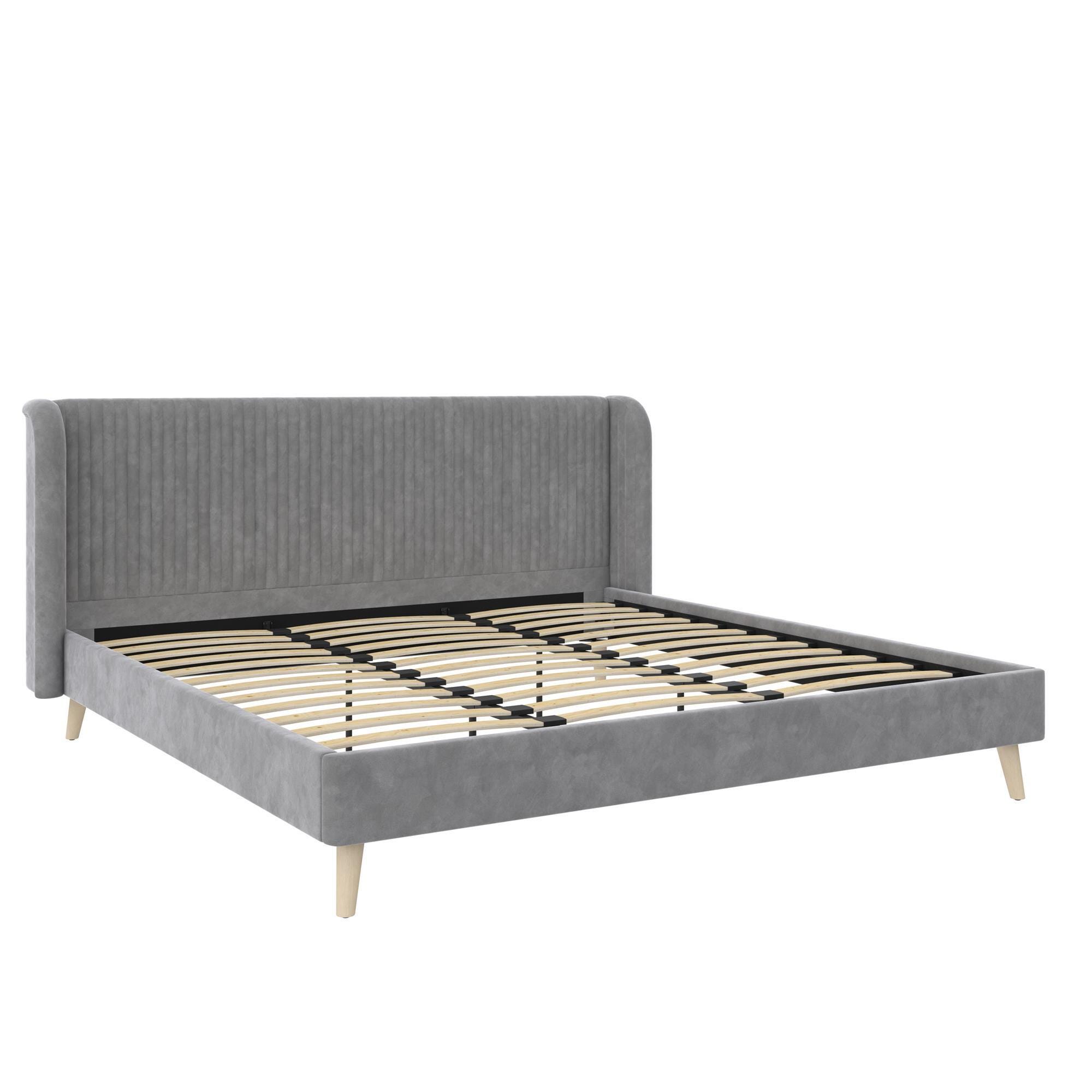 Novogratz Holly Upholstered King Wingback Bed, Light Gray, large