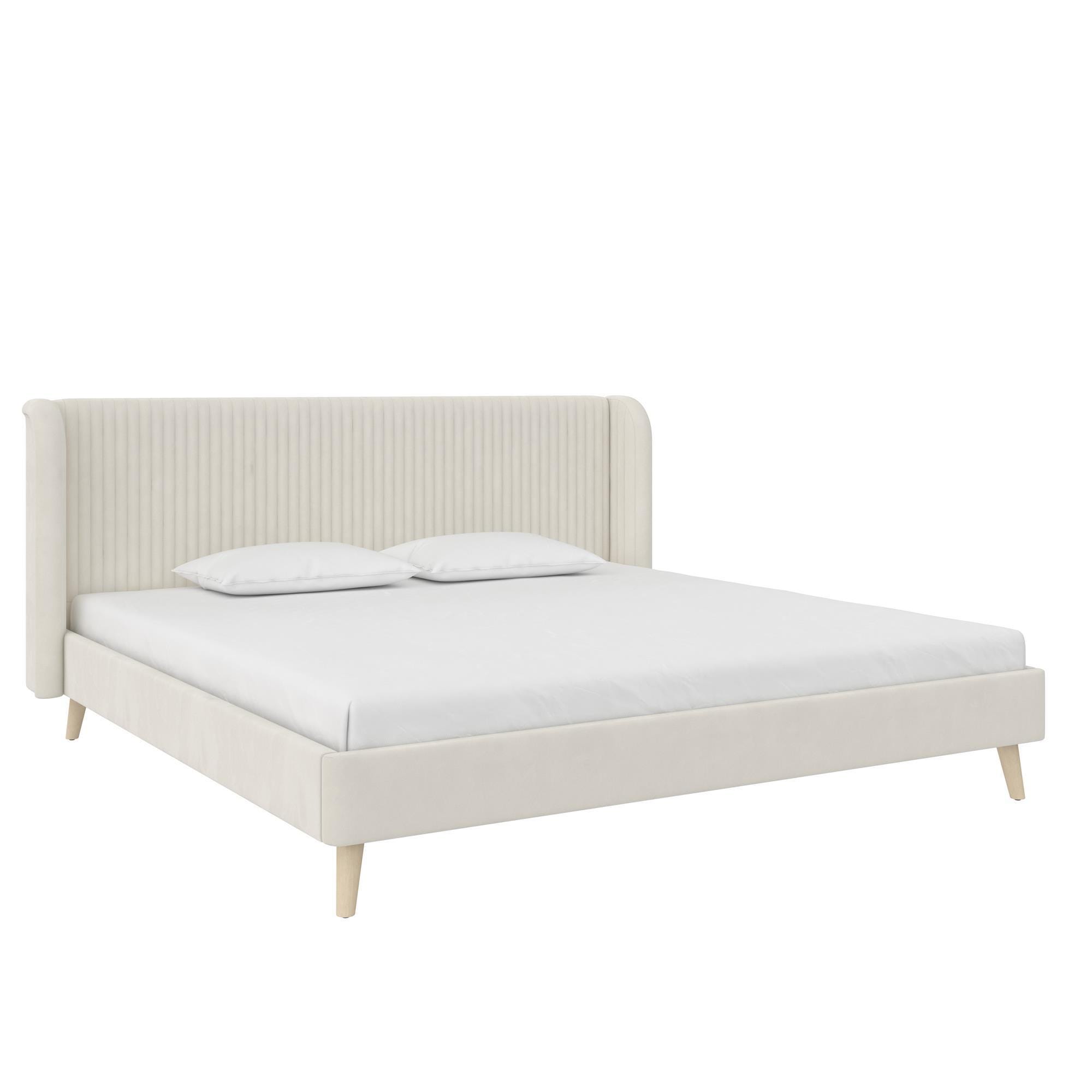 Novogratz Holly Upholstered King Wingback Bed, Ivory, large
