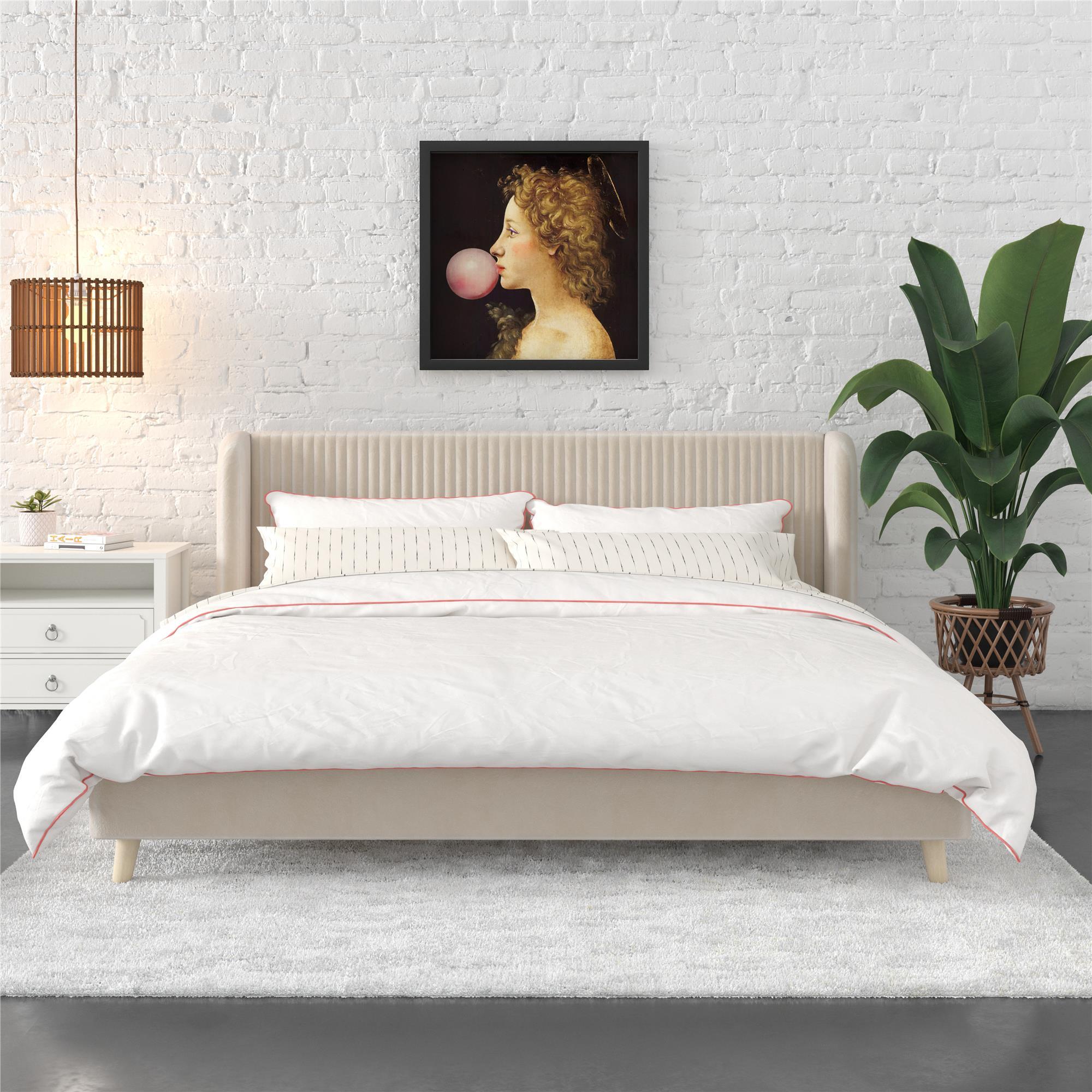 Novogratz Holly Upholstered King Wingback Bed, Ivory, large