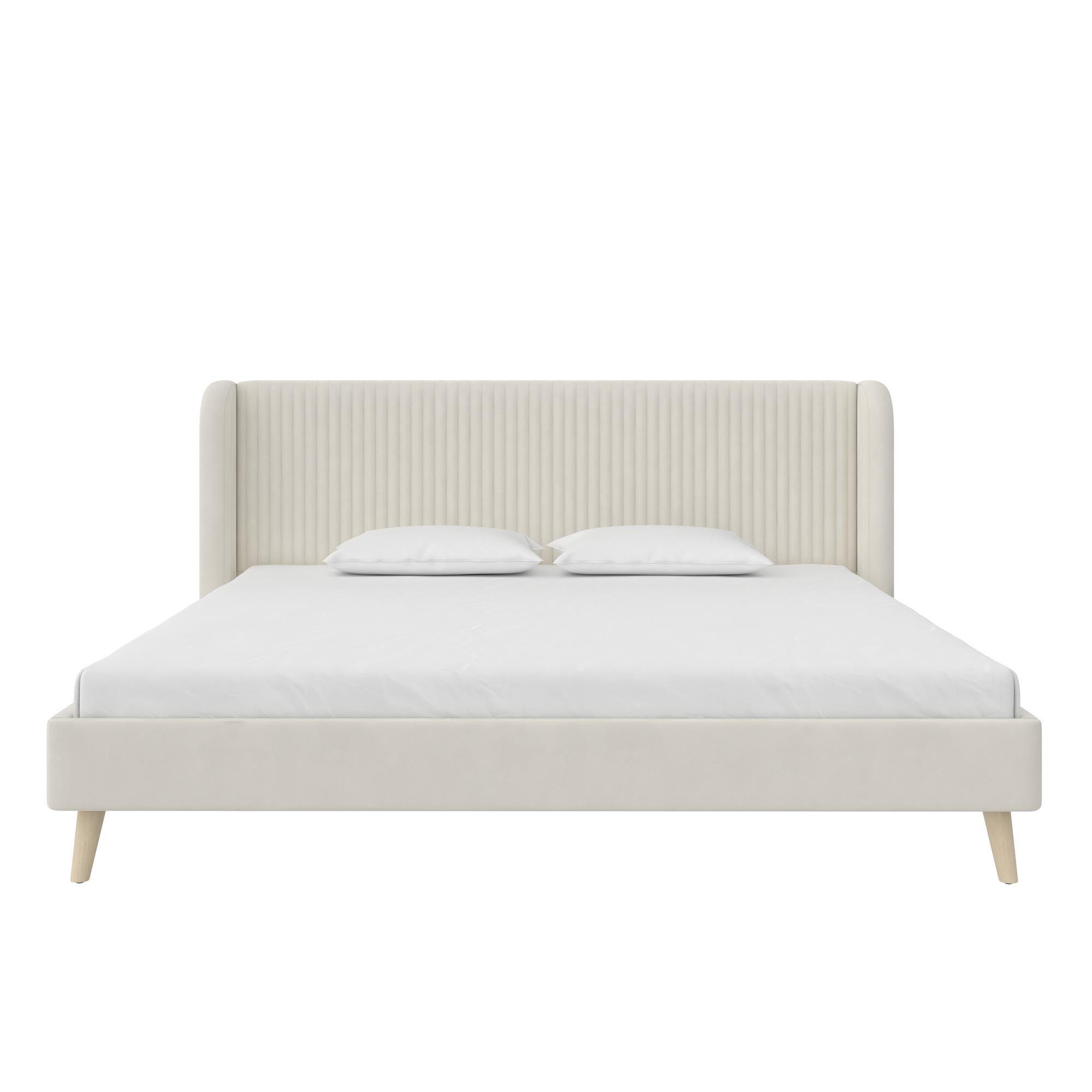 Novogratz Holly Upholstered King Wingback Bed, Ivory, large
