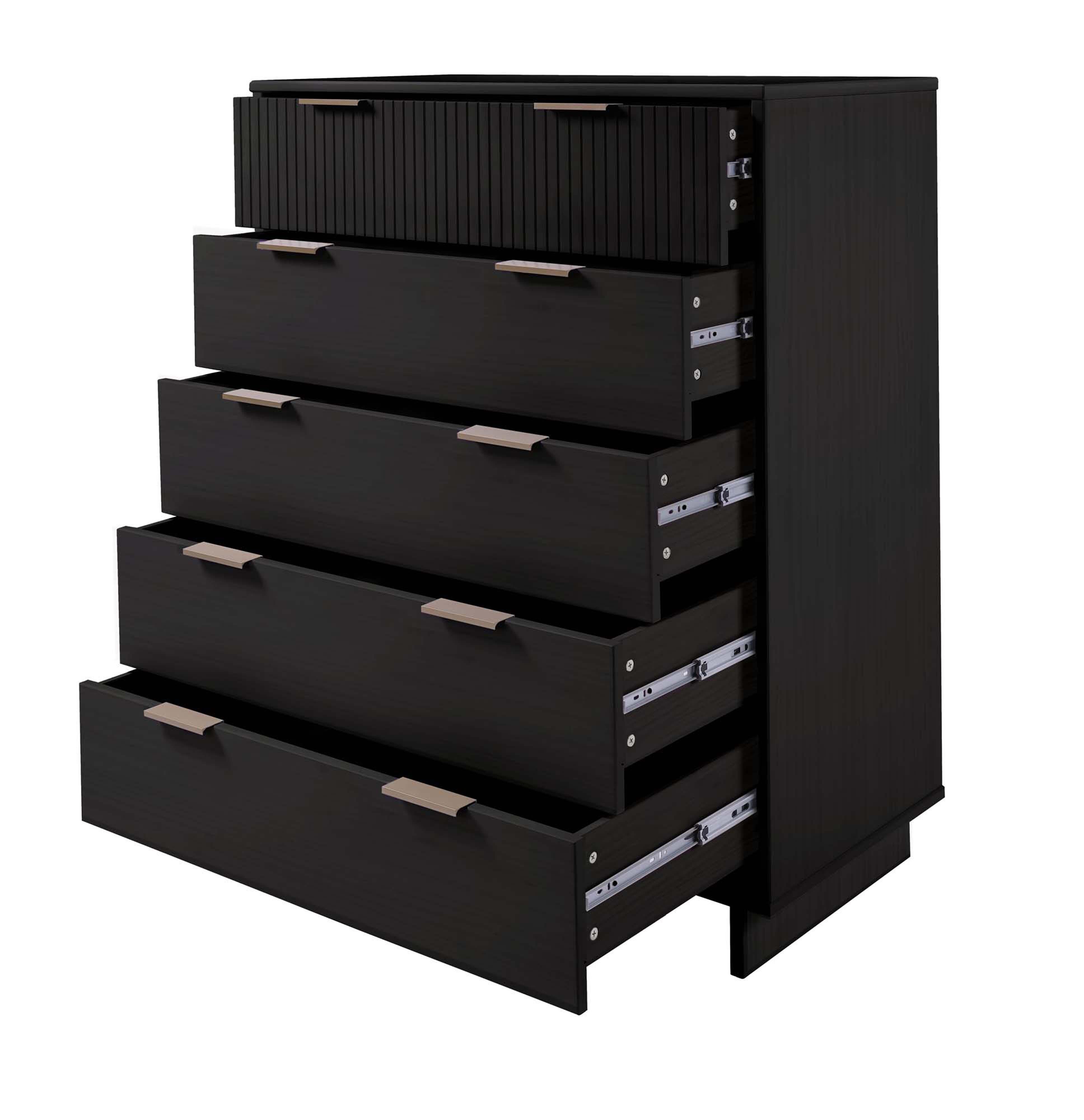 Manhattan Comfort 38" 5 Drawer Dresser, Black, large
