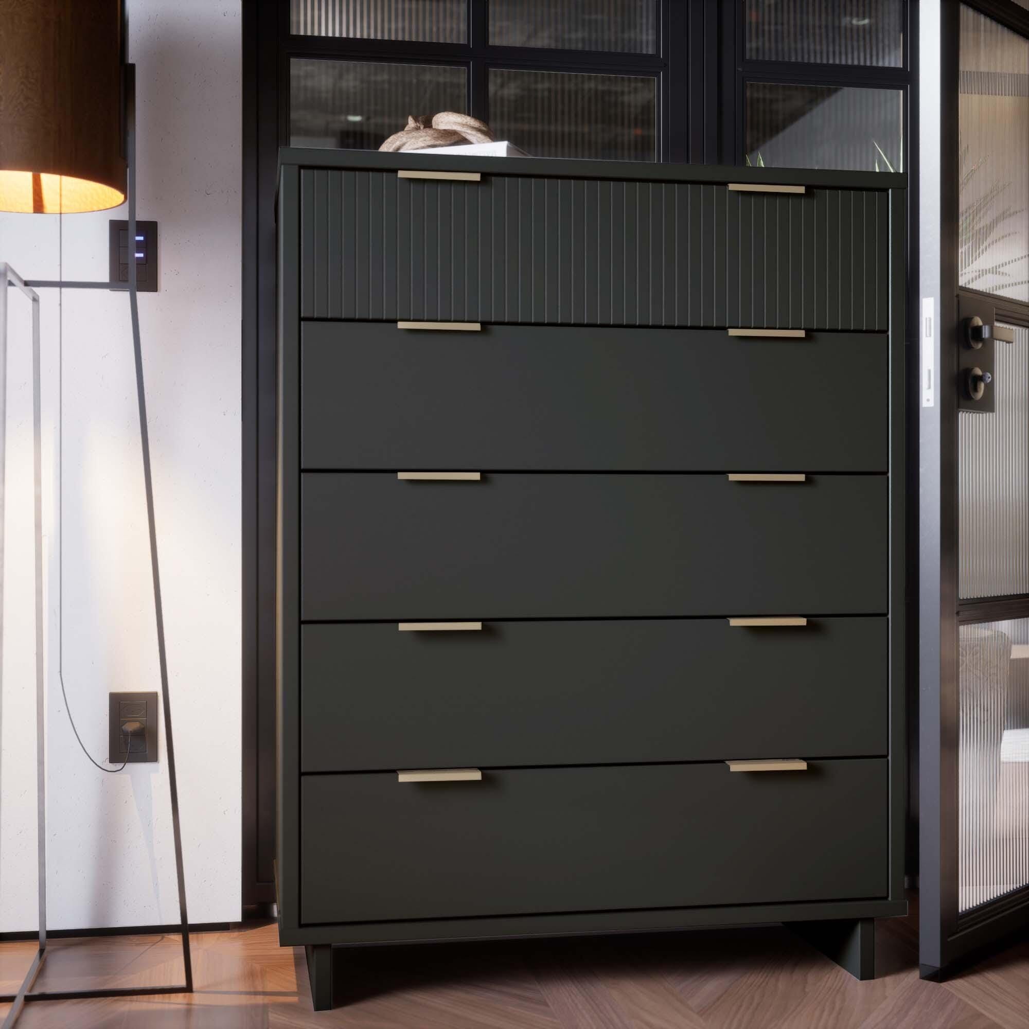 Manhattan Comfort 38" 5 Drawer Dresser, Dark Gray, large