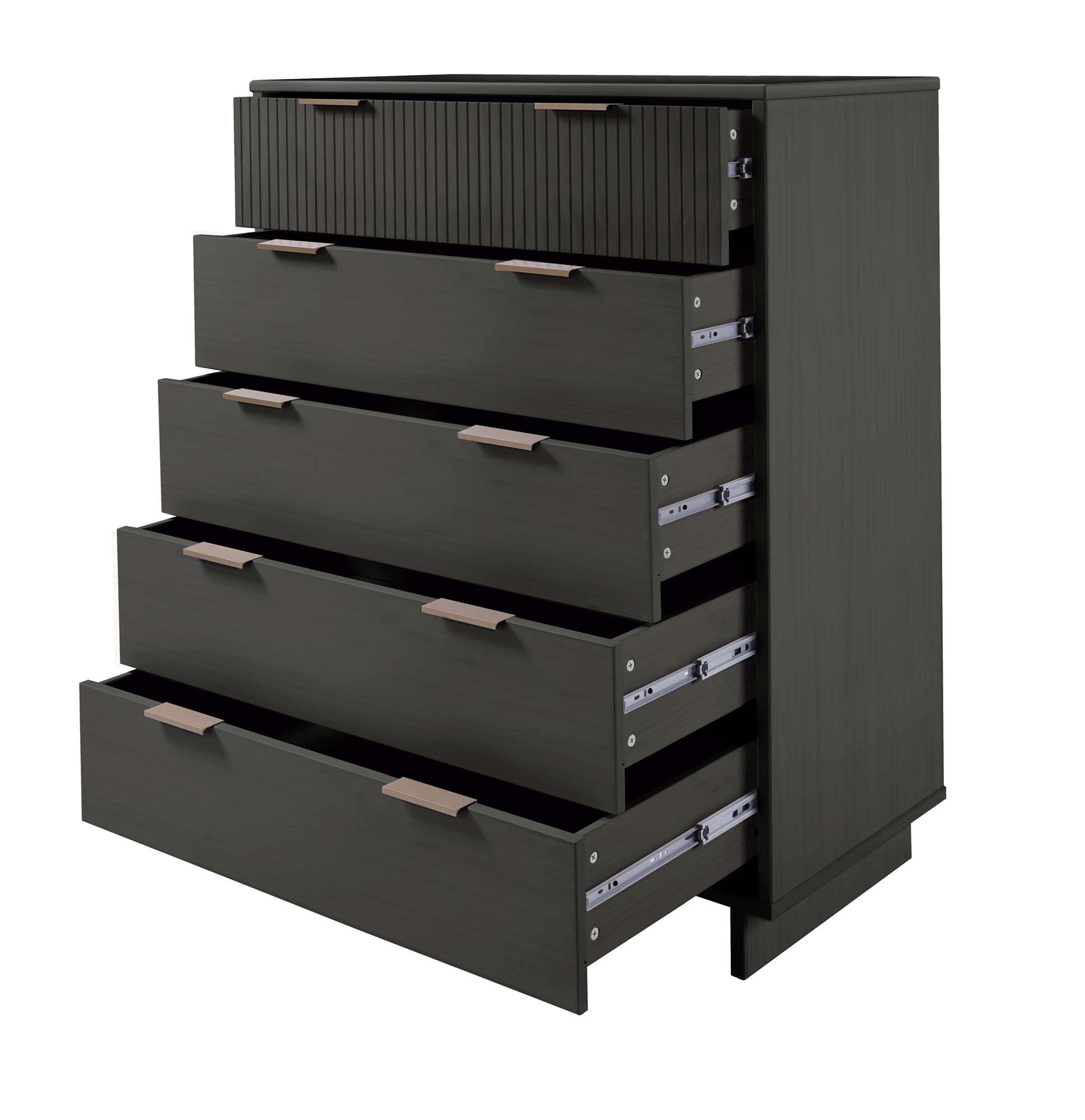 Manhattan Comfort 38" 5 Drawer Dresser, Dark Gray, large
