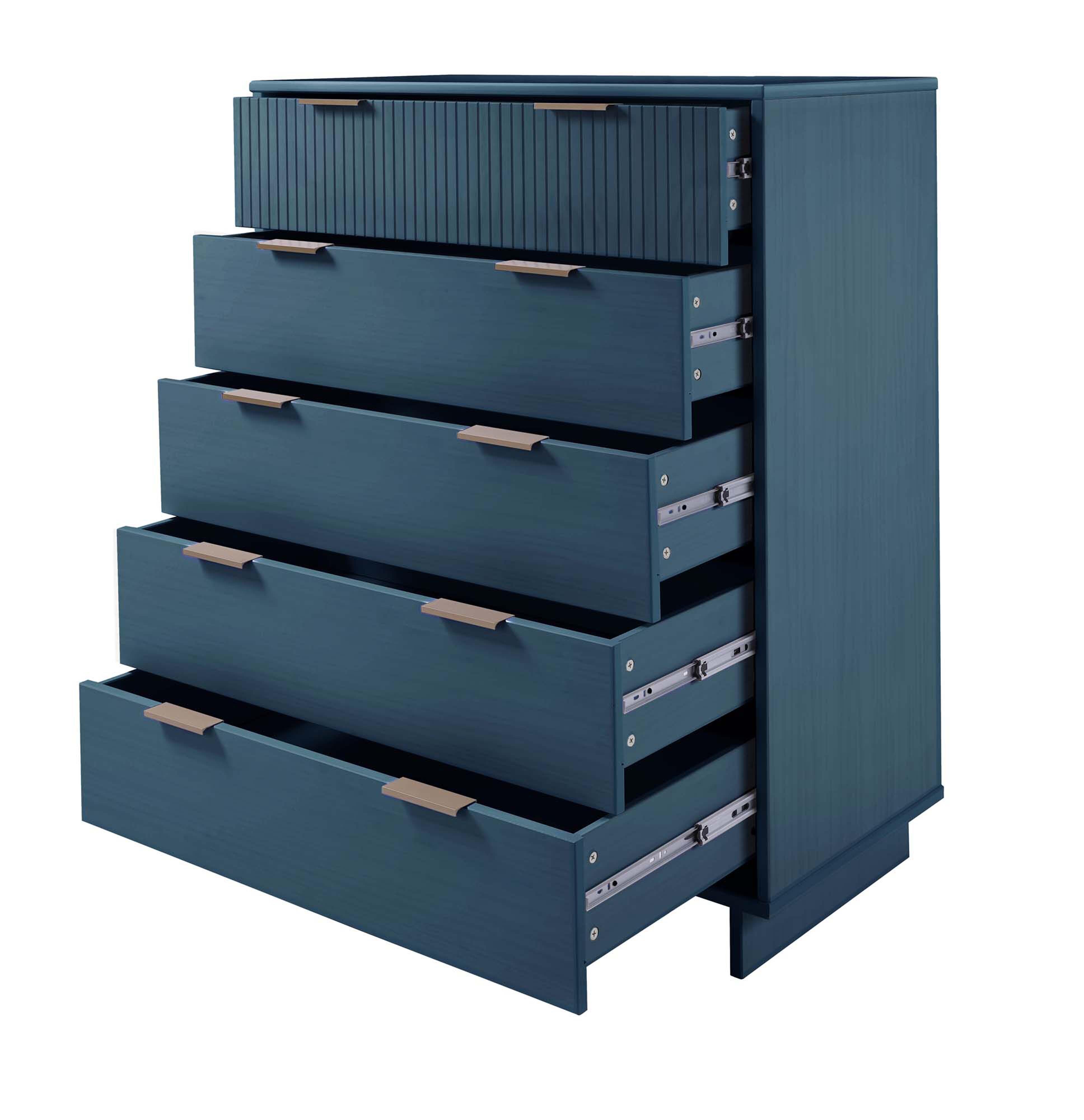 Manhattan Comfort 38" 5 Drawer Dresser, Midnight Blue, large