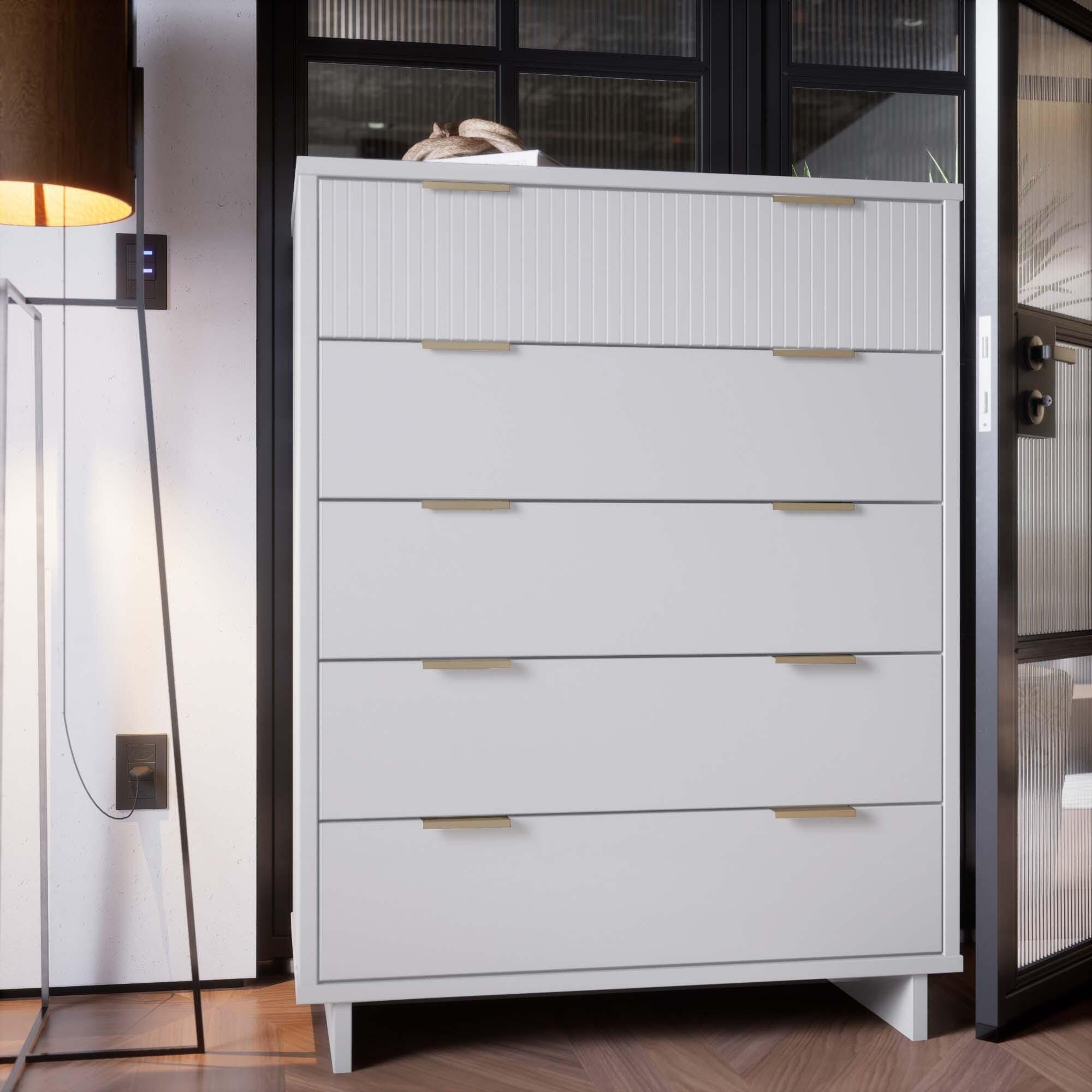Manhattan Comfort 38" 5 Drawer Dresser, White, rollover