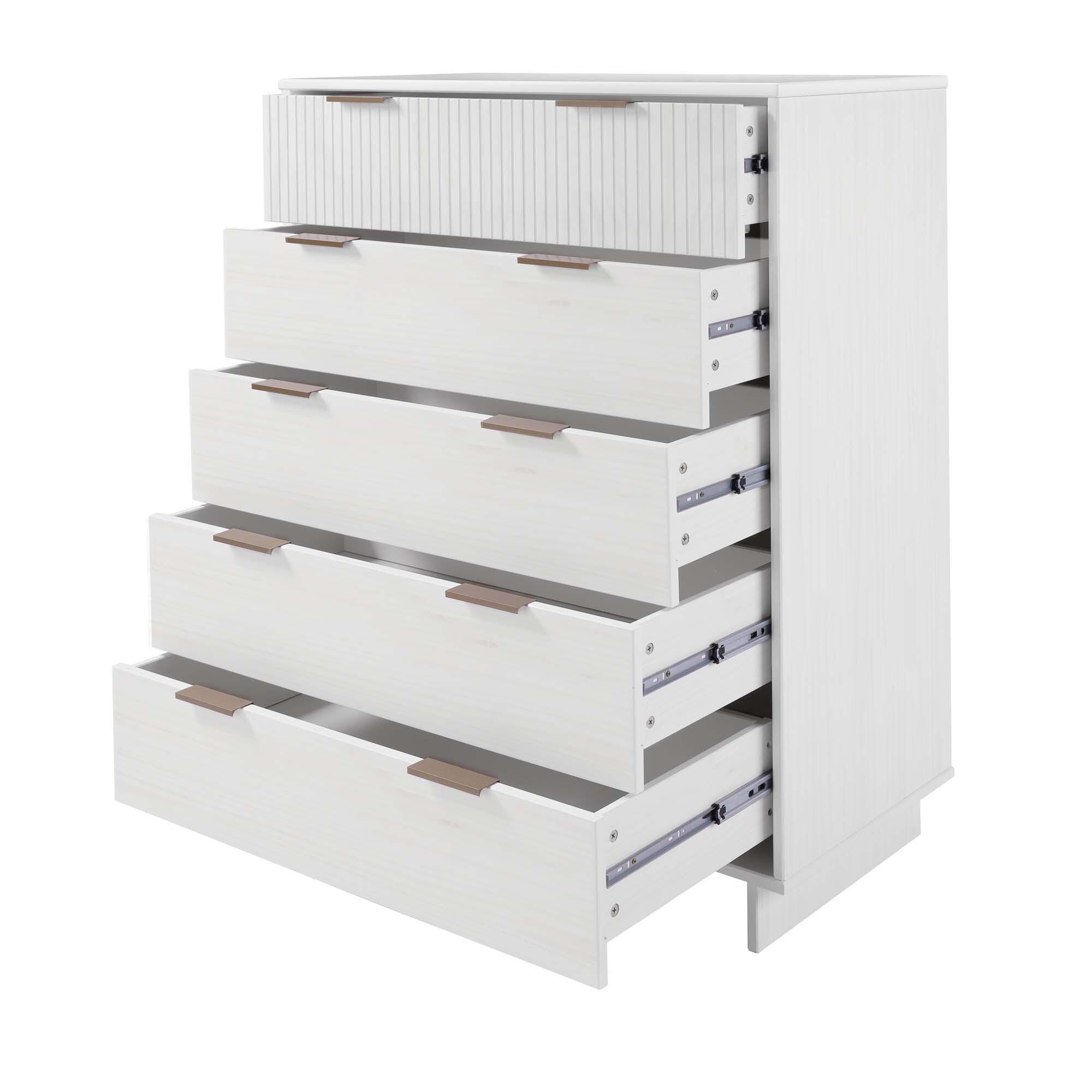 Manhattan Comfort 38" 5 Drawer Dresser, White, large