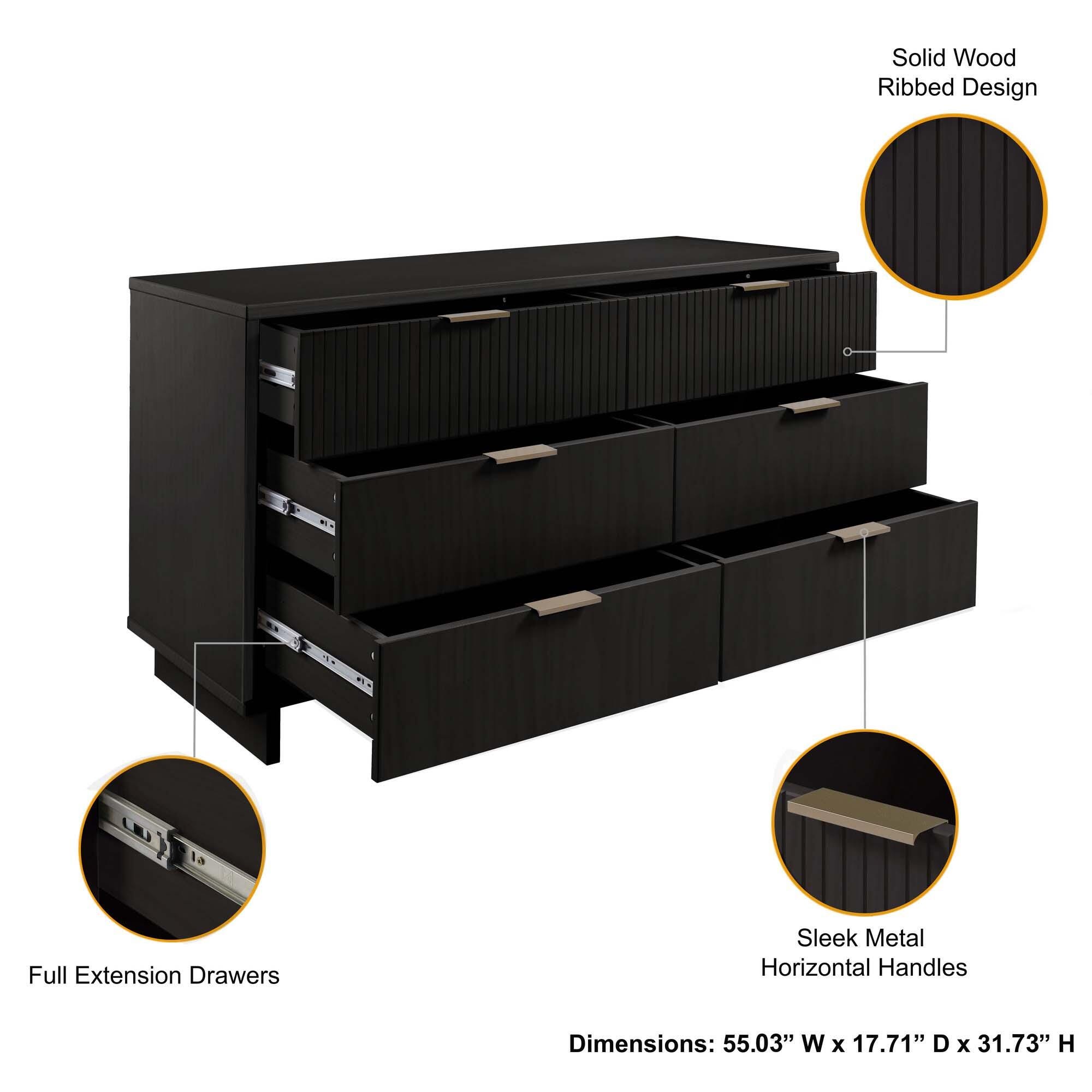Manhattan Comfort 55" 6 Drawer Dresser, Black, large