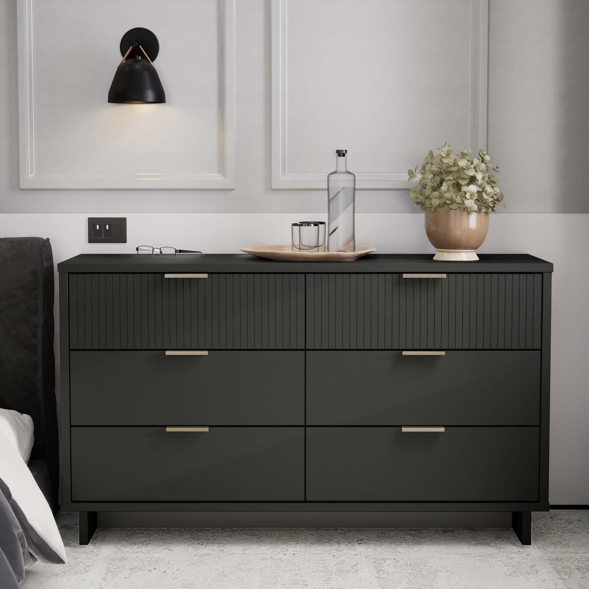 Manhattan Comfort 55" 6 Drawer Dresser, Dark Gray, large