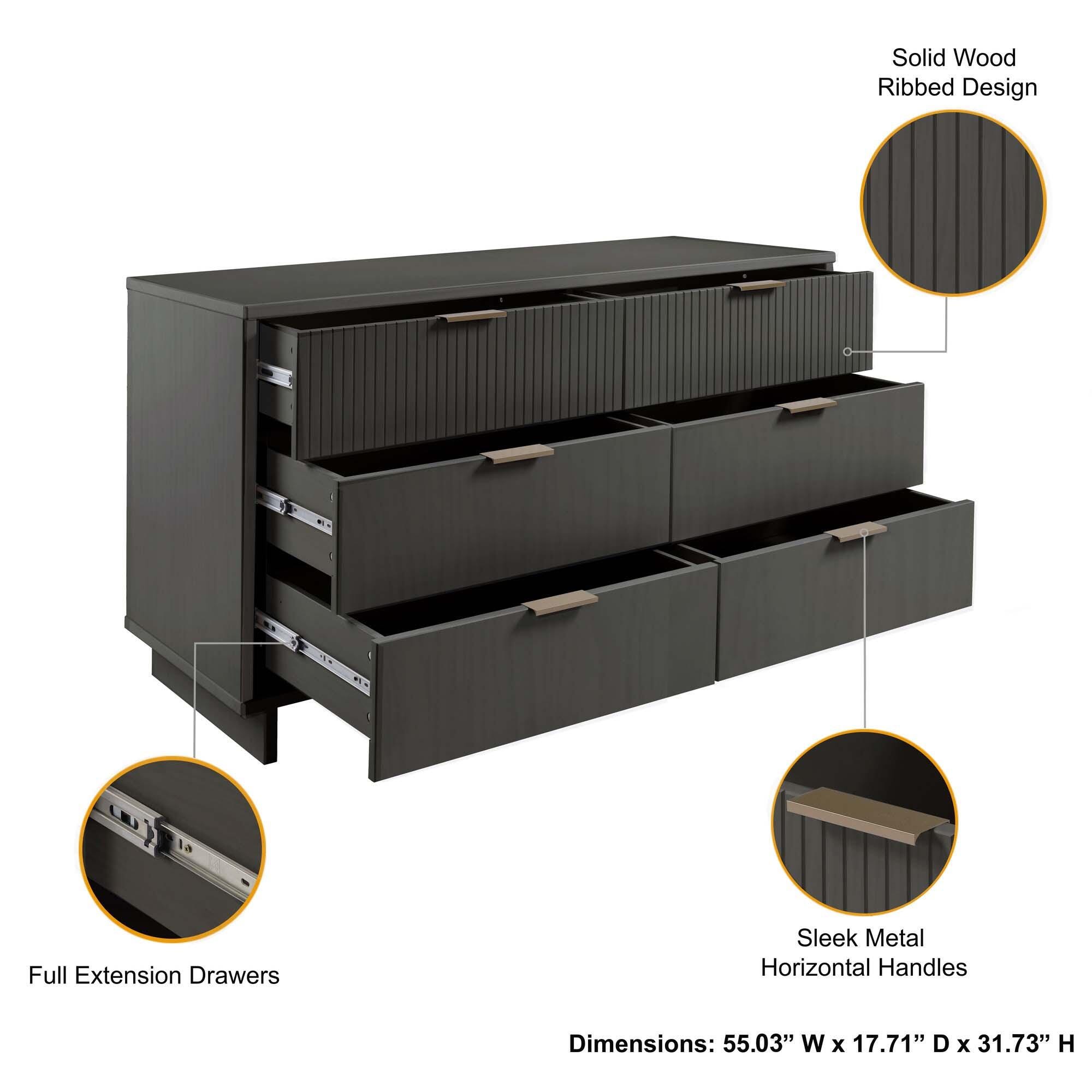Manhattan Comfort 55" 6 Drawer Dresser, Dark Gray, large