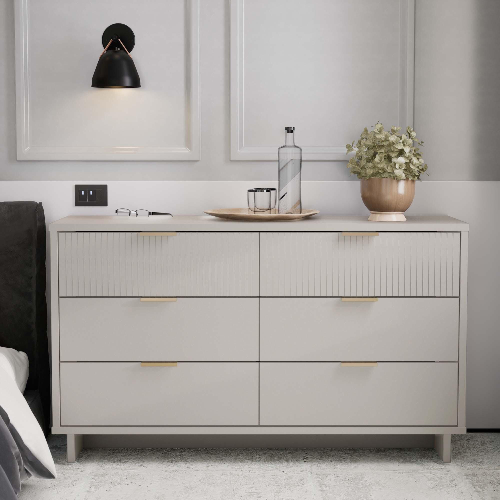 Manhattan Comfort 55" 6 Drawer Dresser, Light Gray, large