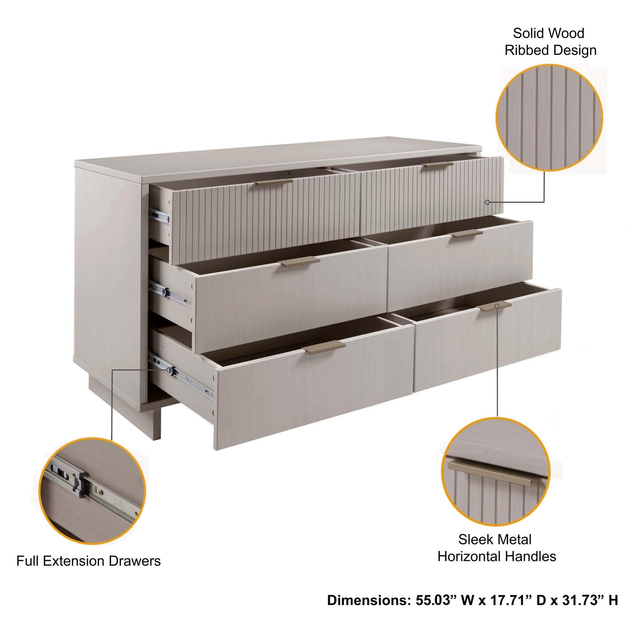 Manhattan Comfort 55" 6 Drawer Dresser, Light Gray, large