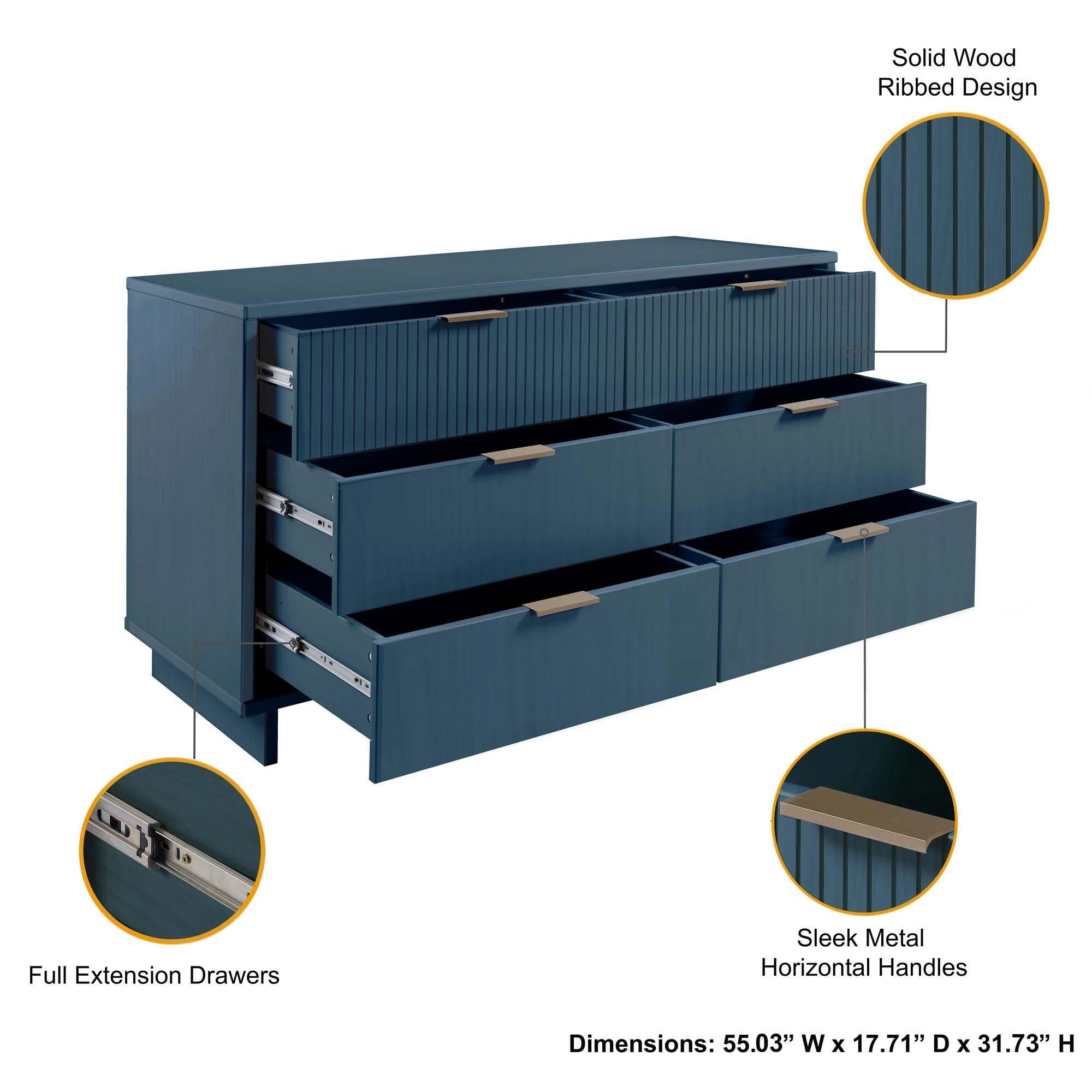 Manhattan Comfort 55" 6 Drawer Dresser, Midnight Blue, large