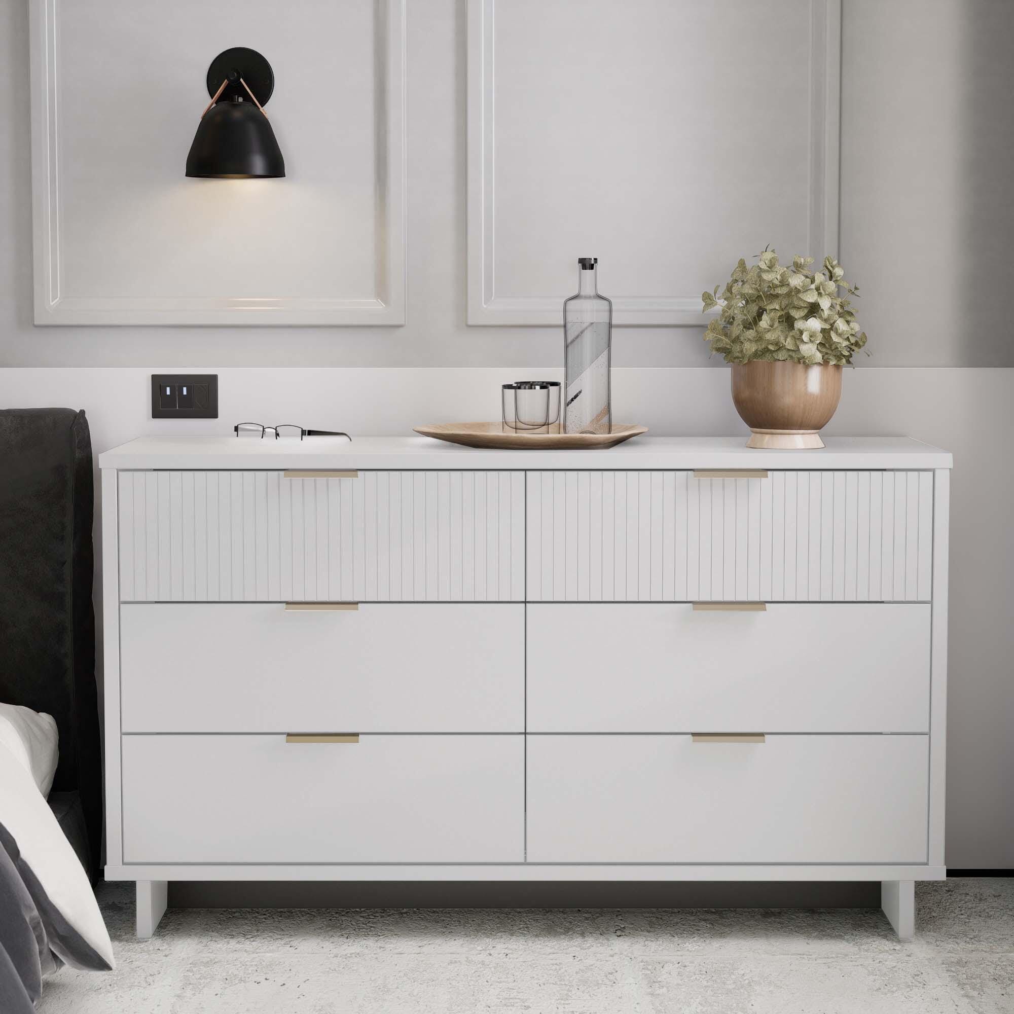 Manhattan Comfort 55" 6 Drawer Dresser, White, rollover