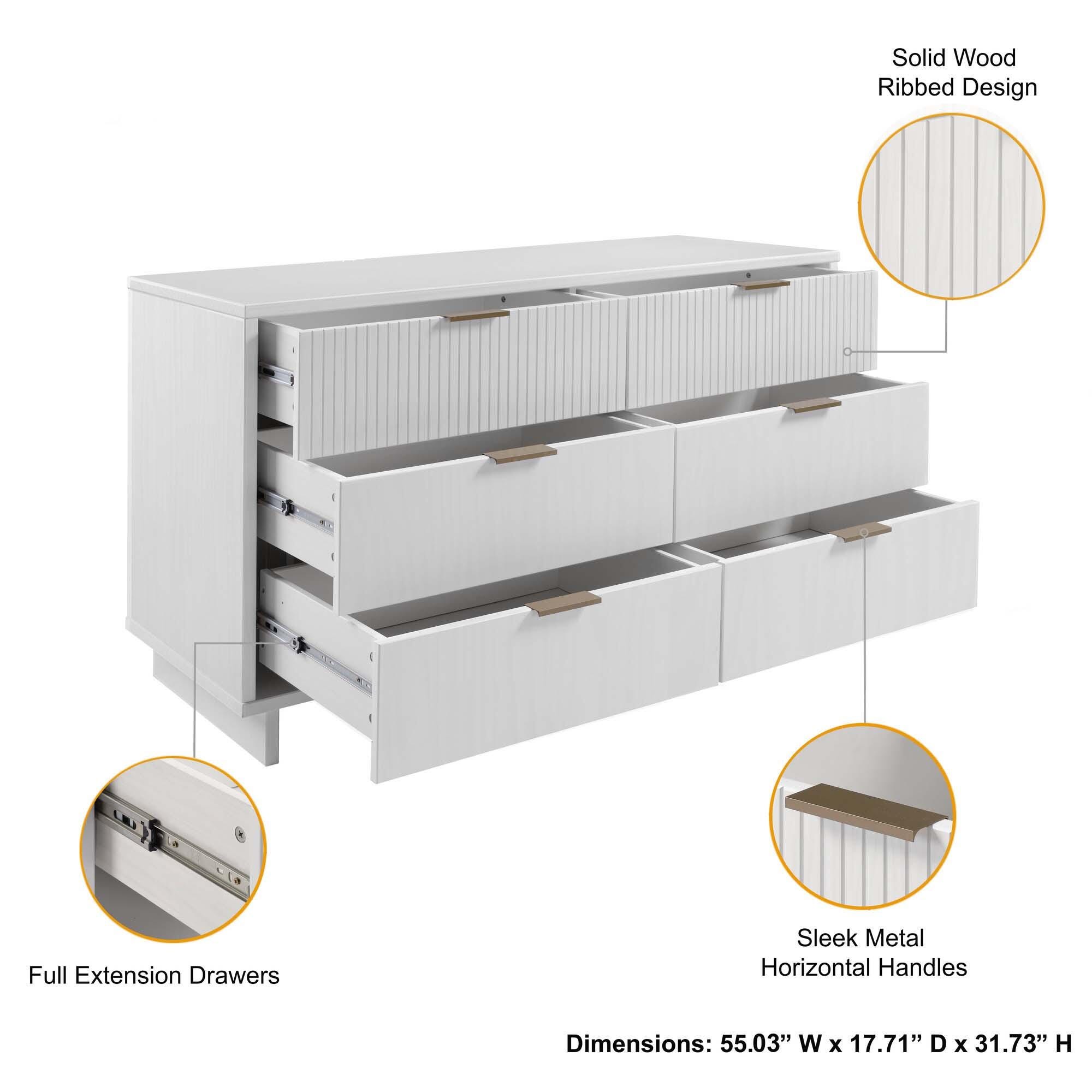 Manhattan Comfort 55" 6 Drawer Dresser, White, large