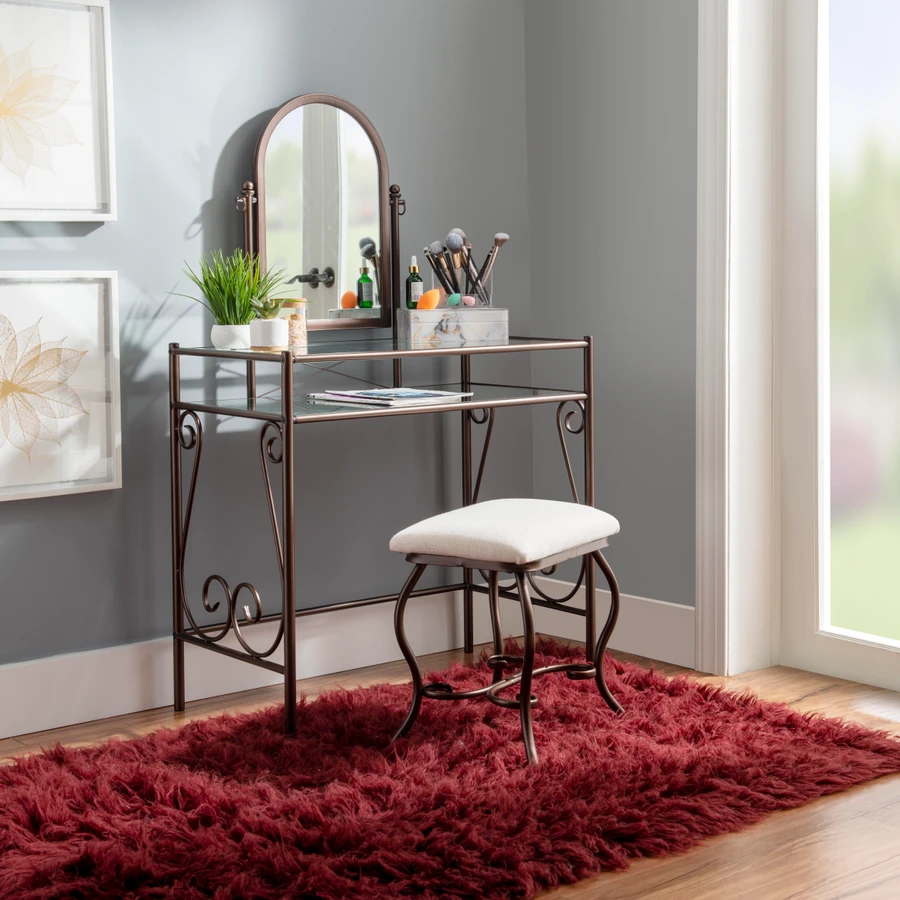 metal dressing table Modern Metal Workbench Drawers Dressing Table with Mirror - Dresser, Vanity Table