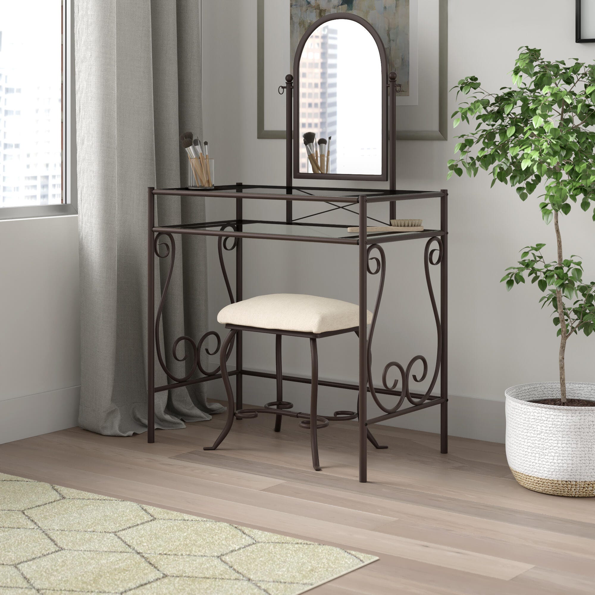 knee length dresses for ladies Dressing Table With Mirror LOFT Oak Black main image 0