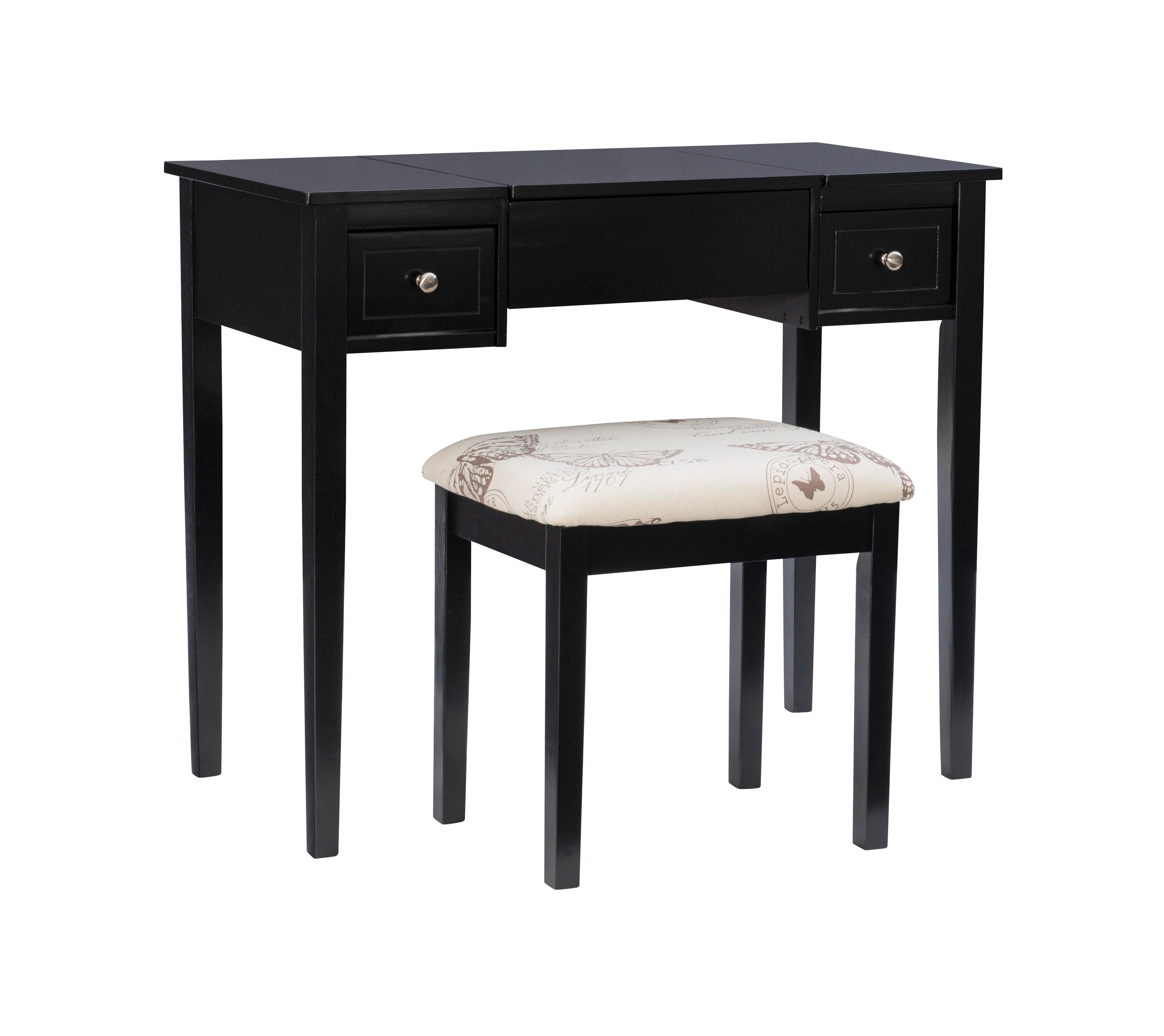 Linon Kensley Butterfly Vanity Set, Black, large