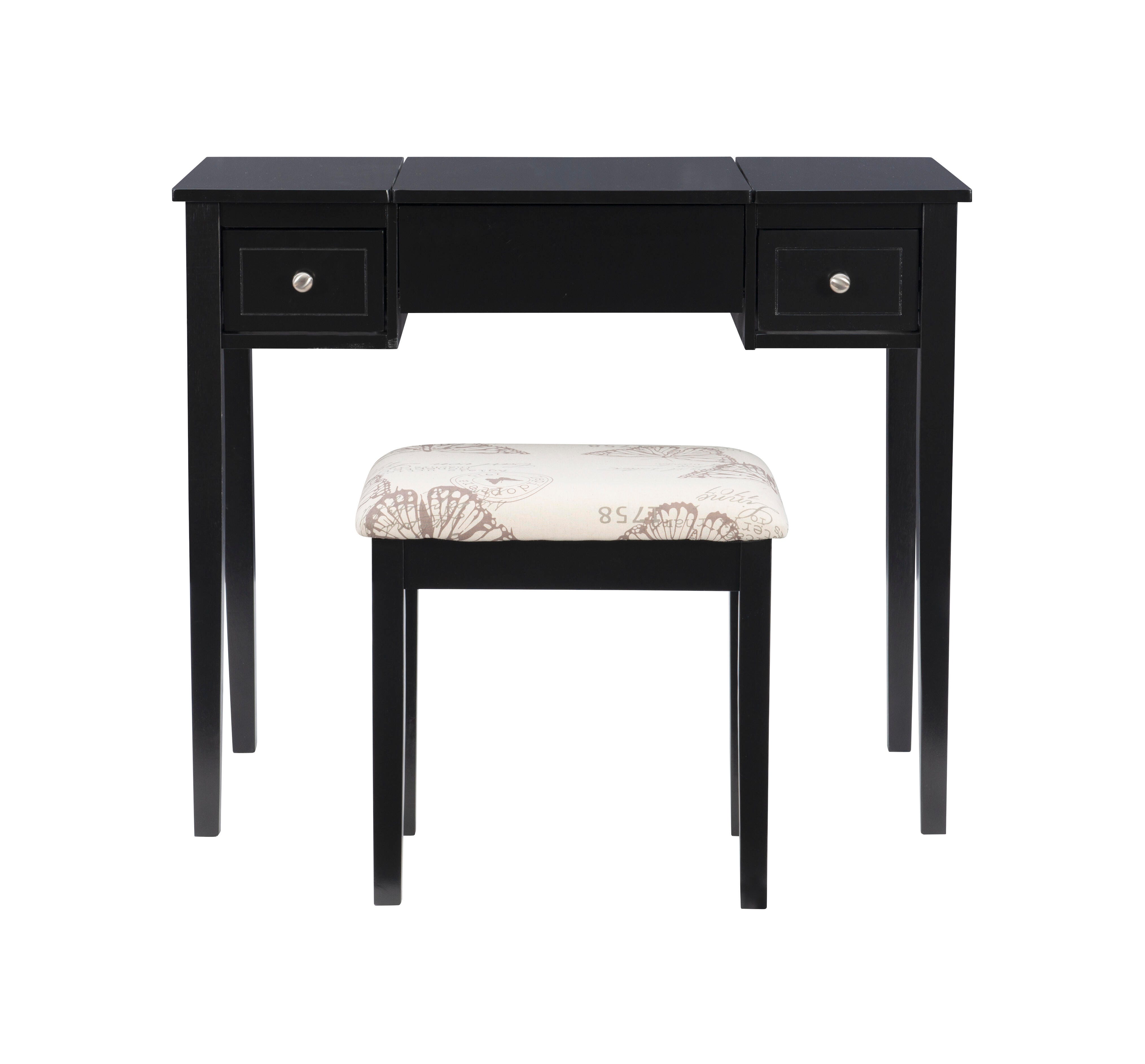 Linon Kensley Butterfly Vanity Set, Black, large