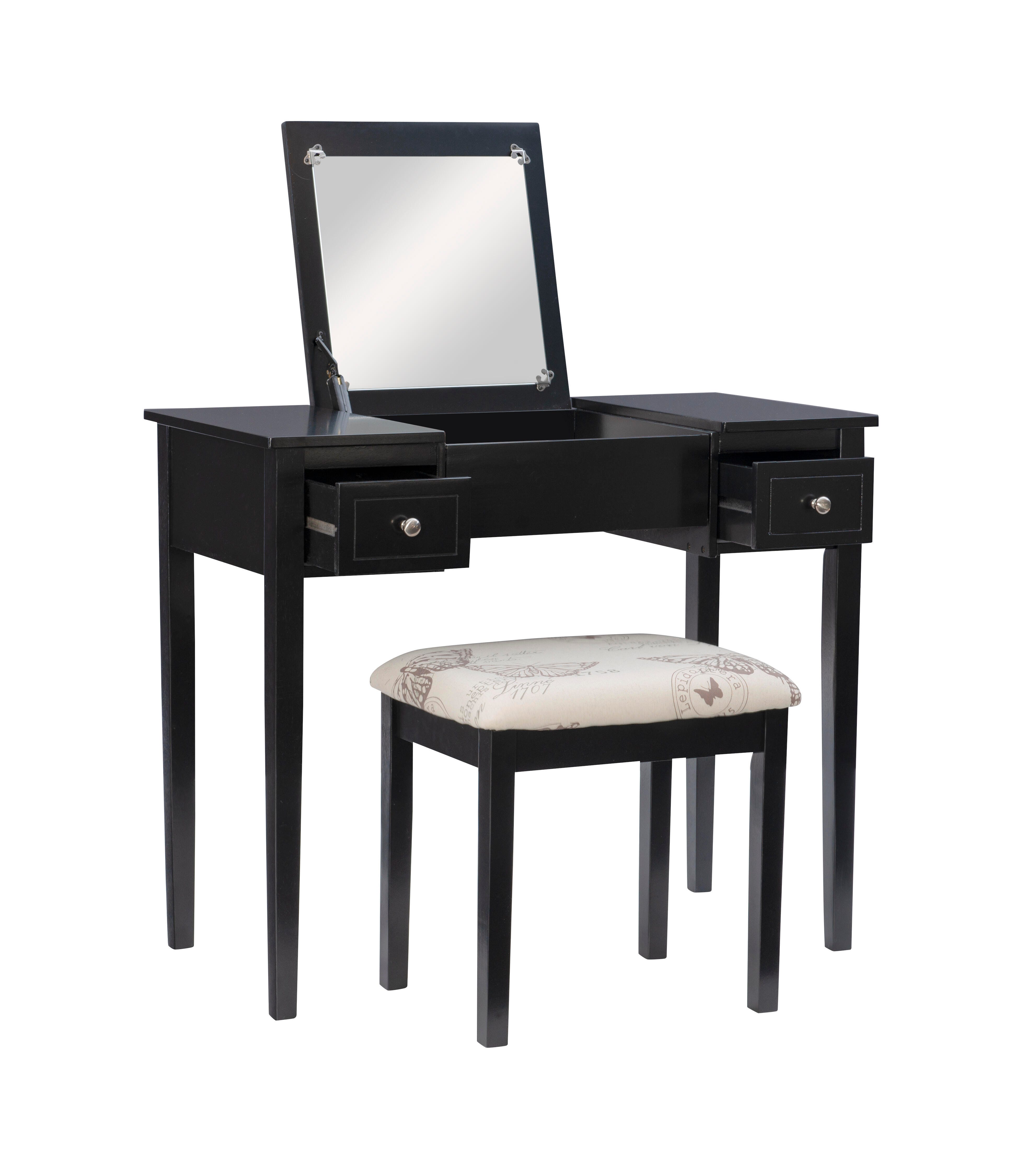 Linon Kensley Butterfly Vanity Set, Black, large