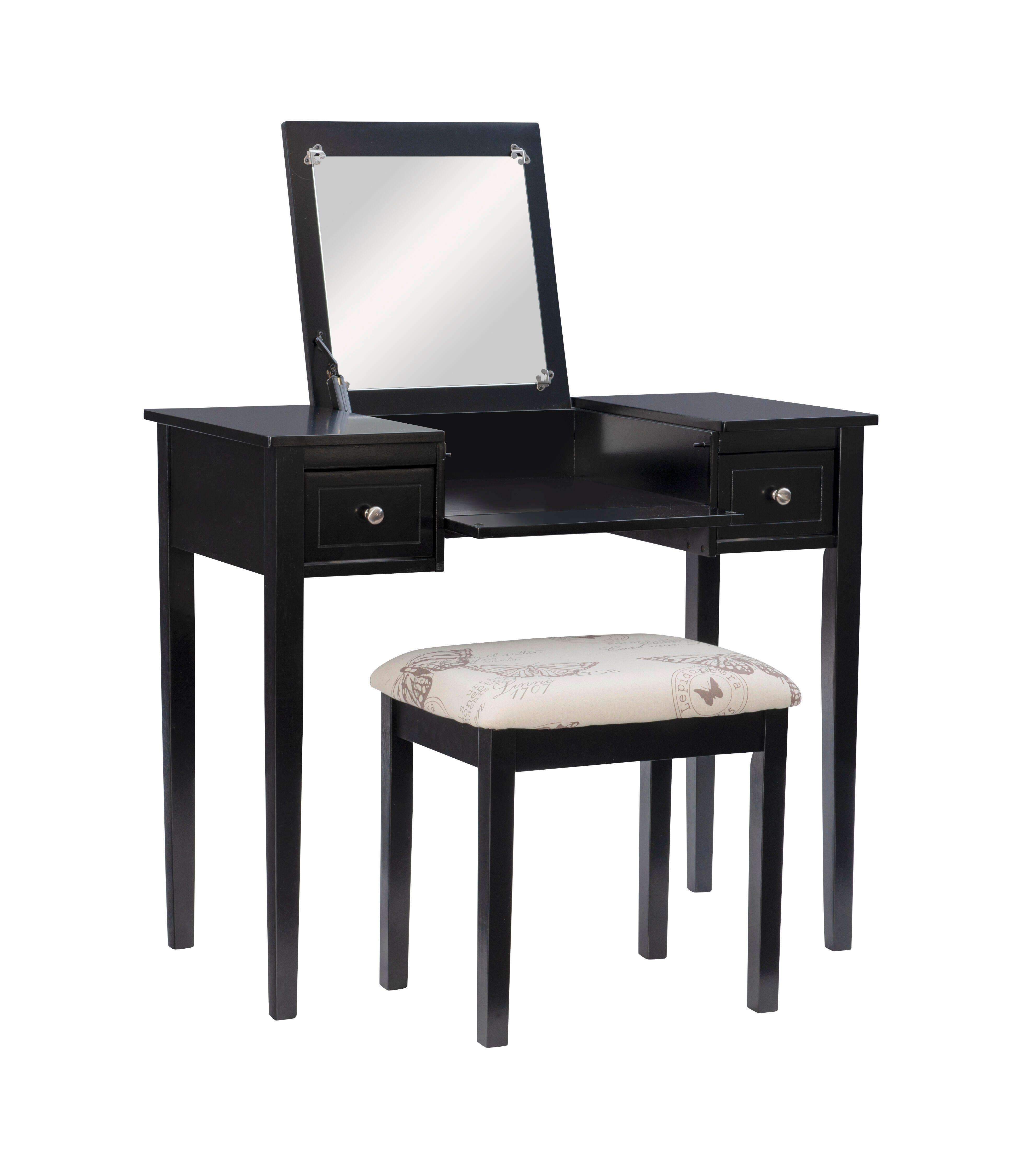 Linon Kensley Butterfly Vanity Set, Black, large
