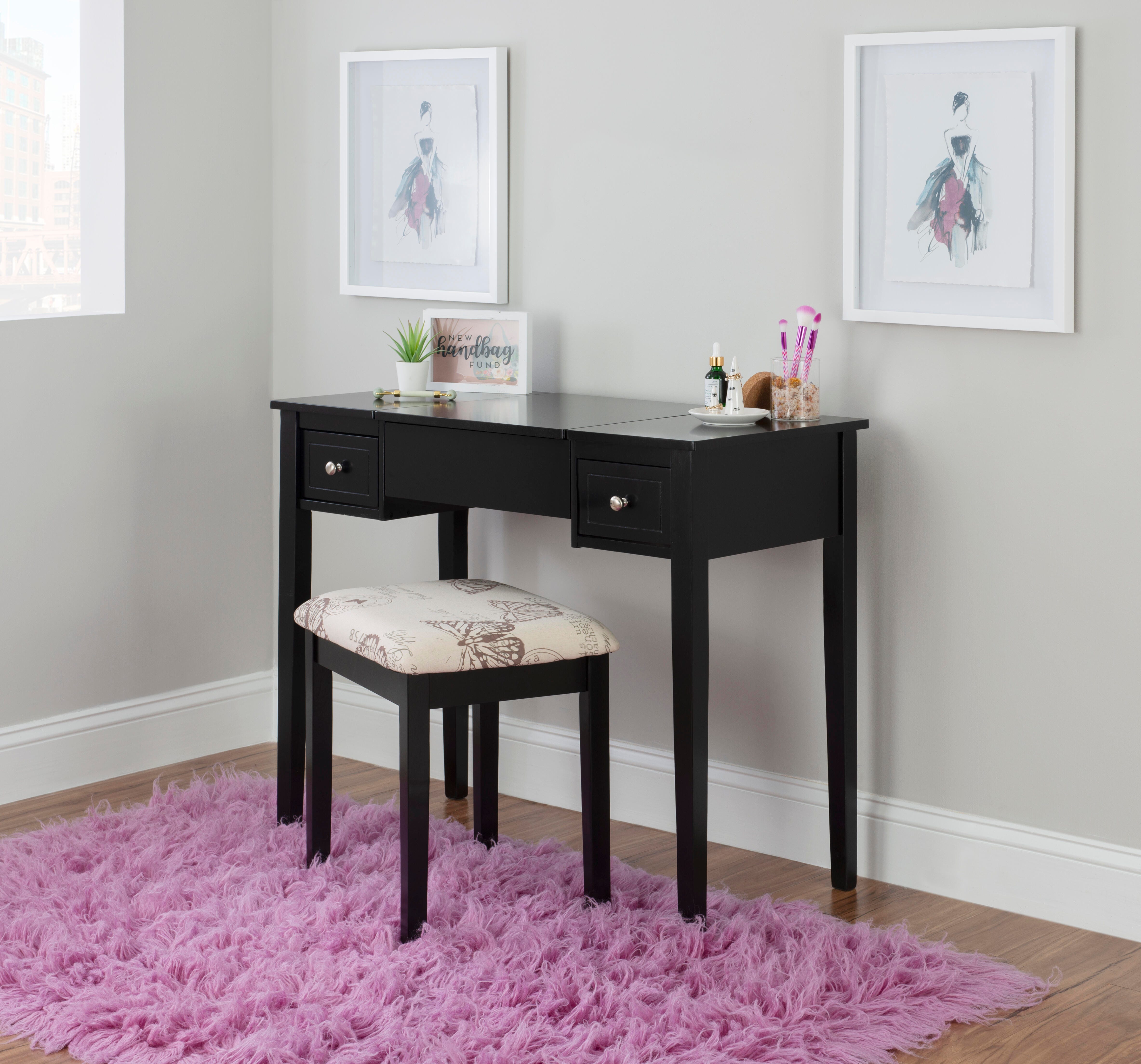 Linon Kensley Butterfly Vanity Set, Black, large