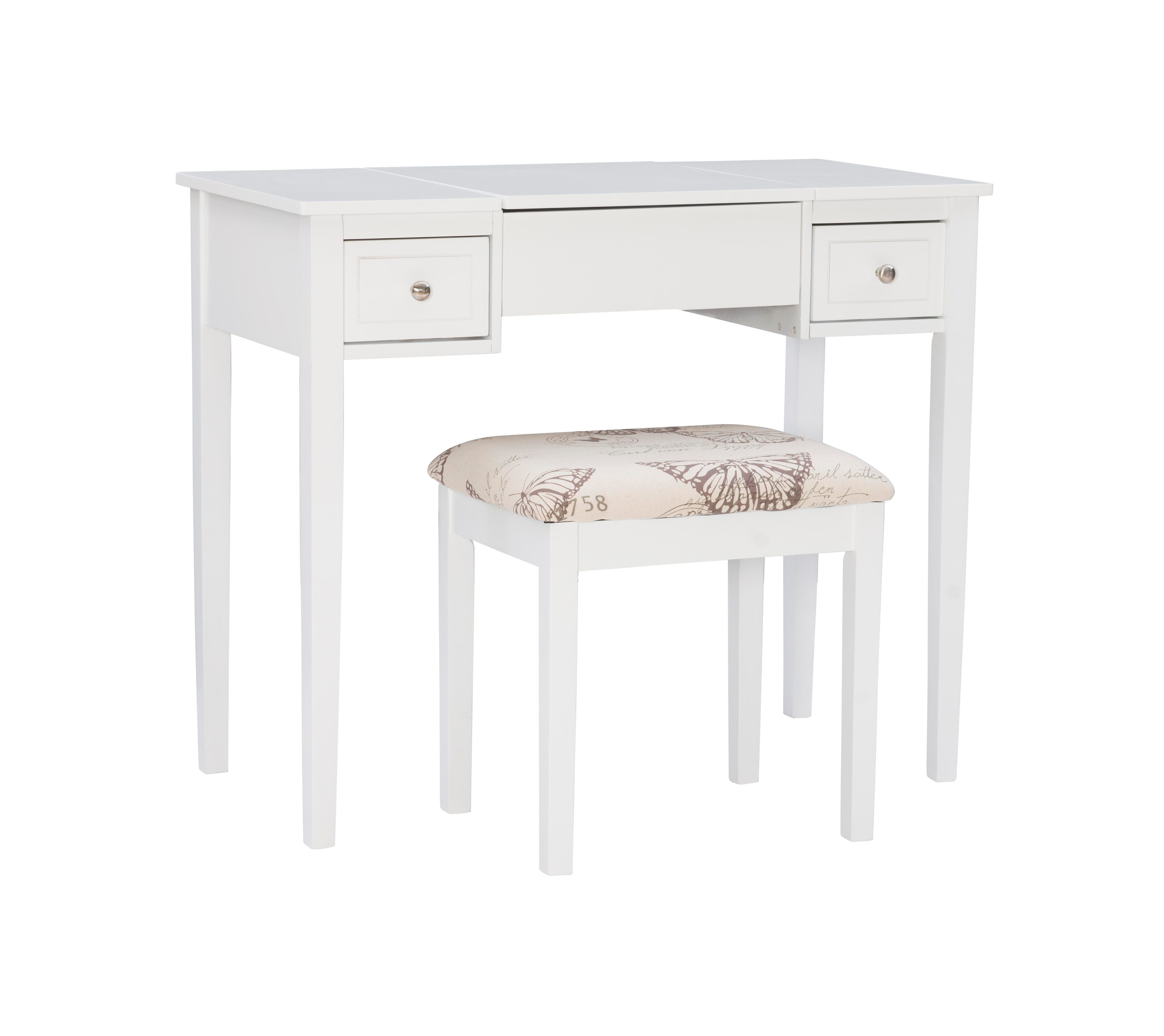 Linon Kensley Butterfly Vanity Set, White, large