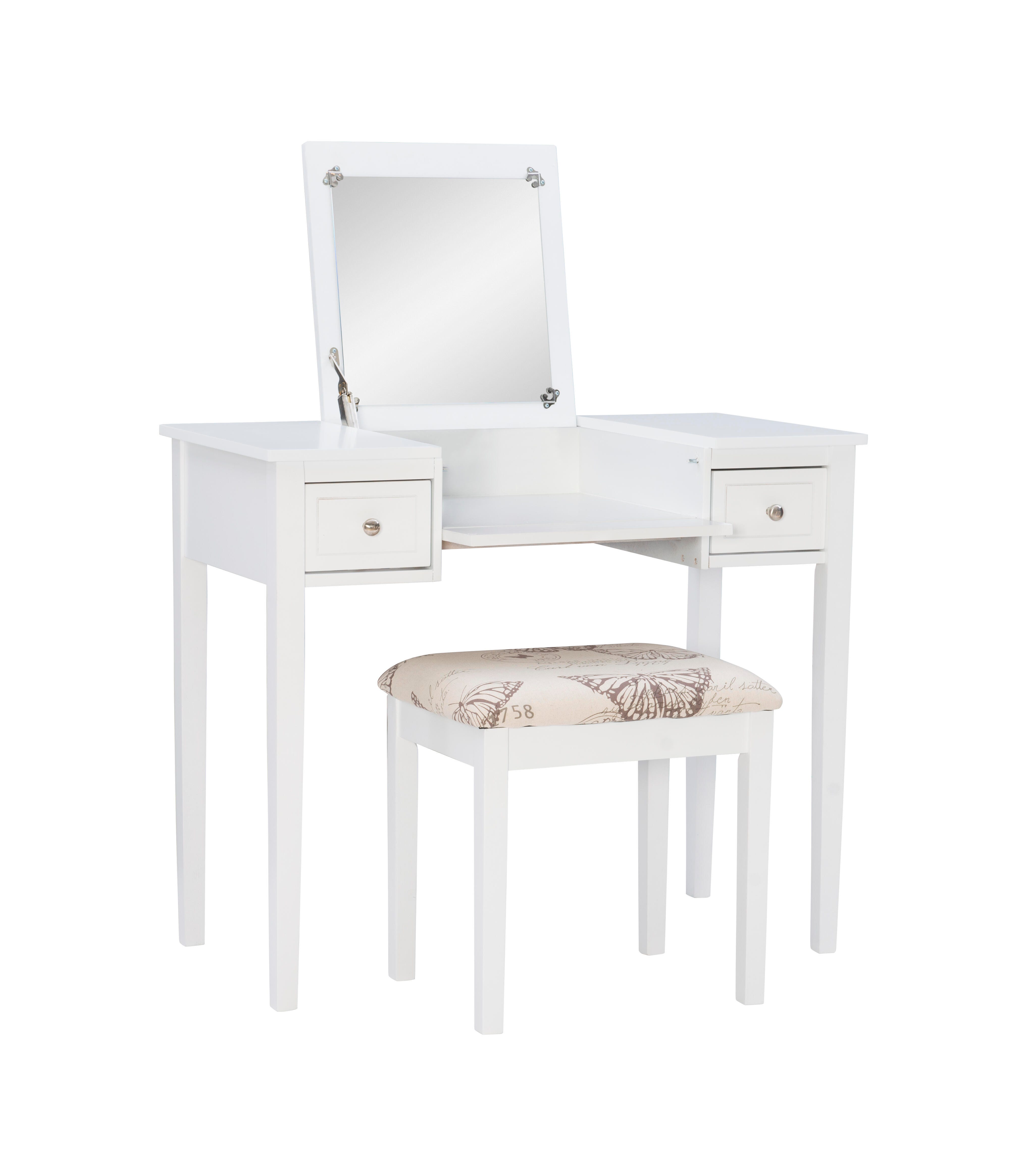 Linon Kensley Butterfly Vanity Set, White, large