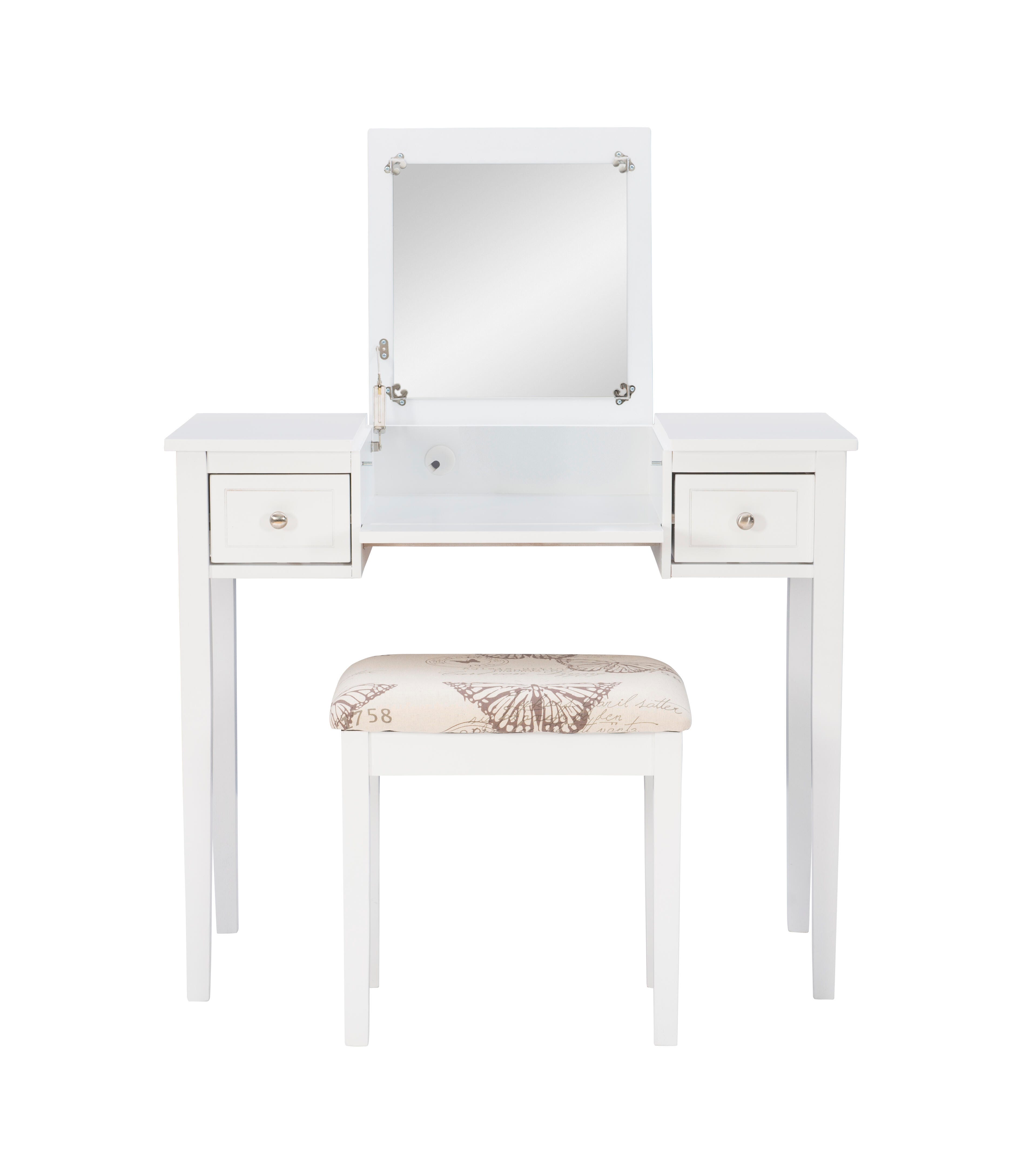 Linon Kensley Butterfly Vanity Set, White, large