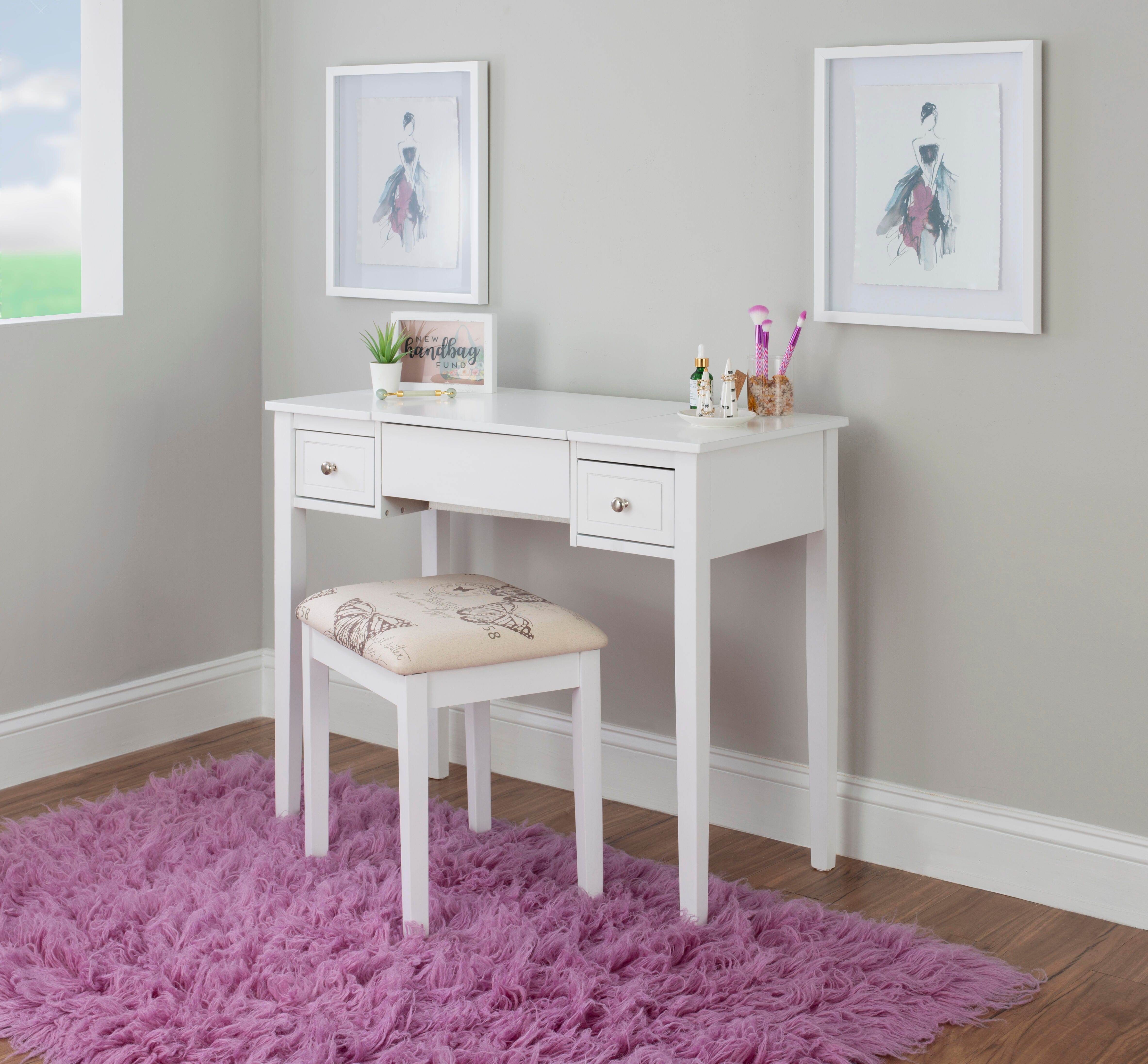 Linon Kensley Butterfly Vanity Set, White, large