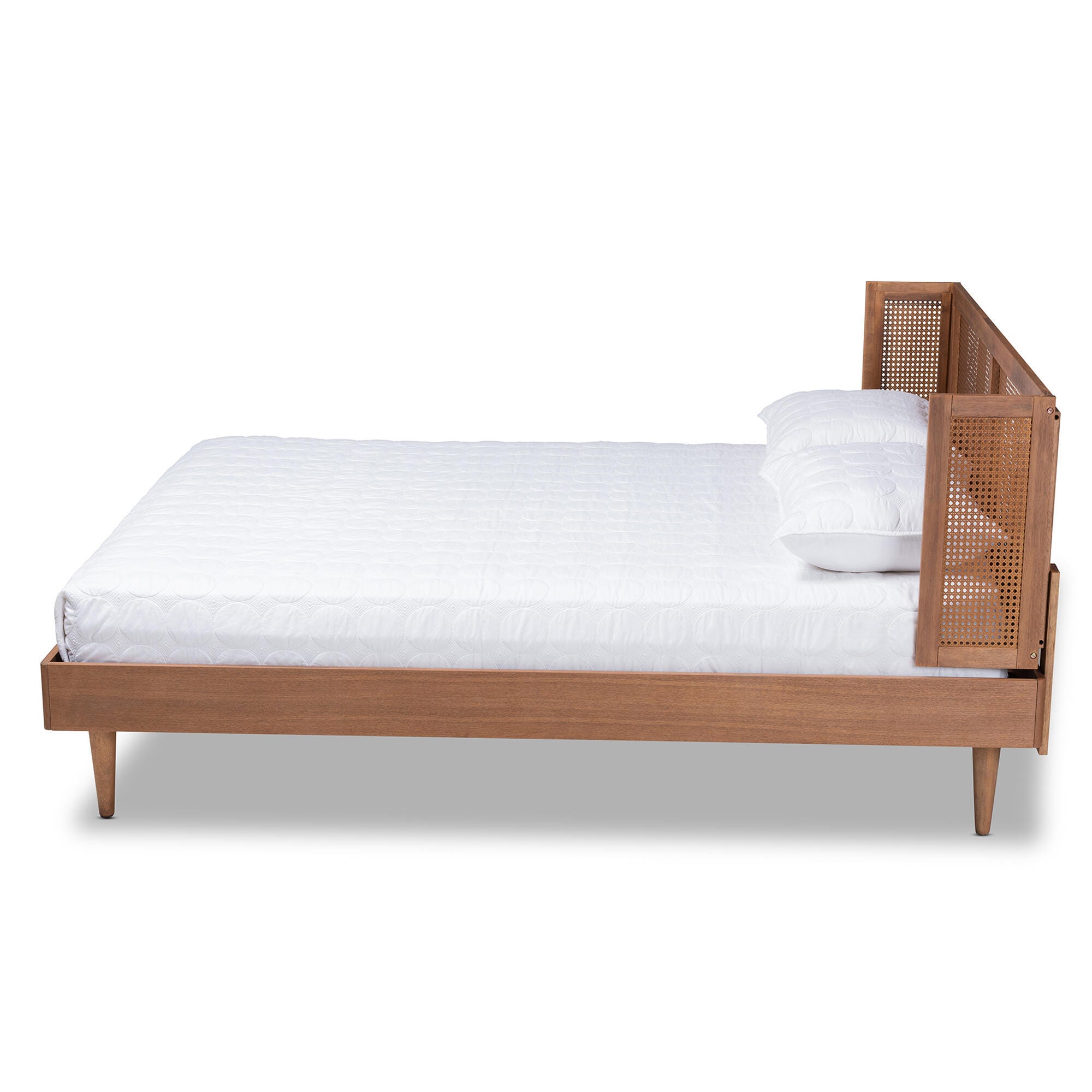 Baxton Studio Rina Mid-Century Rattan Queen Platform Bed, Brown, large