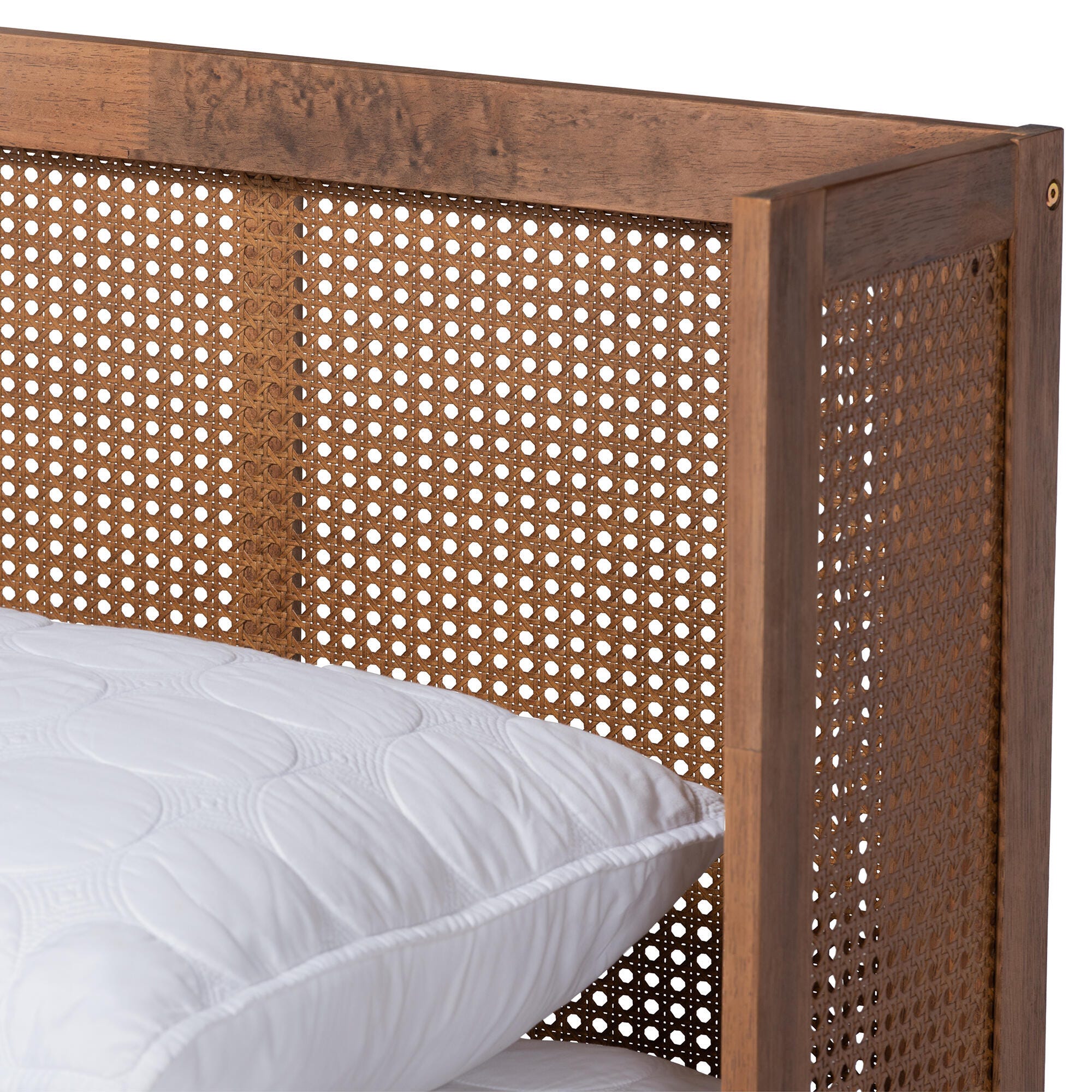 Baxton Studio Rina Mid-Century Rattan King Platform Bed, Brown, large