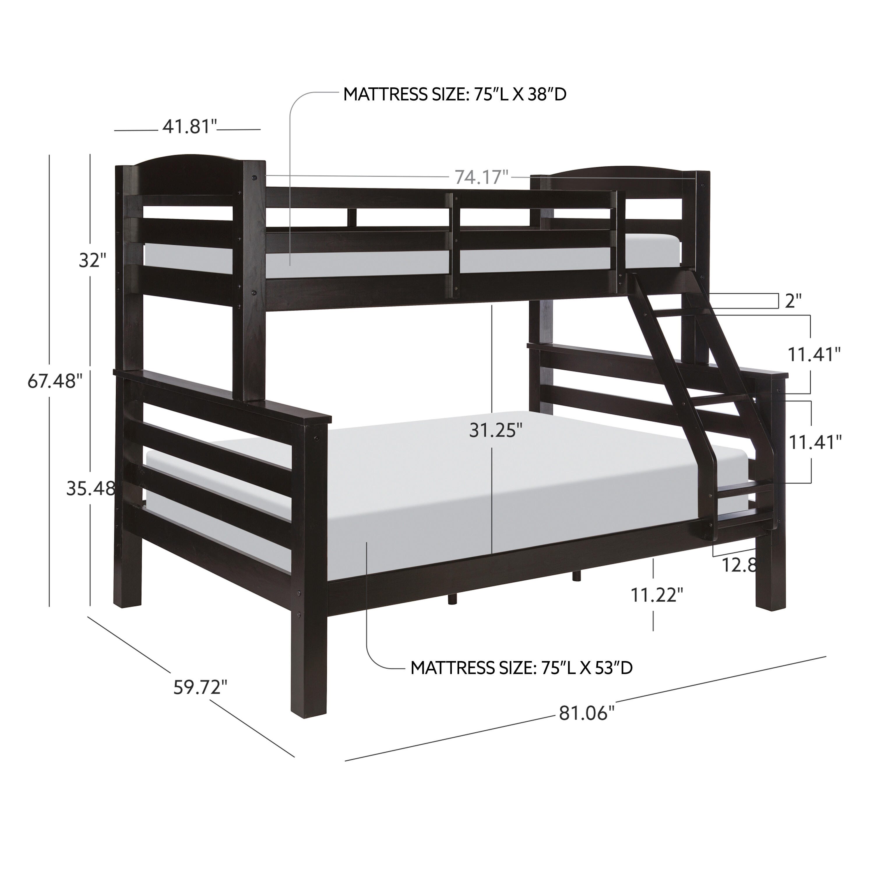 Linon Cale Black Twin Over Full Bunk Bed | Ashley