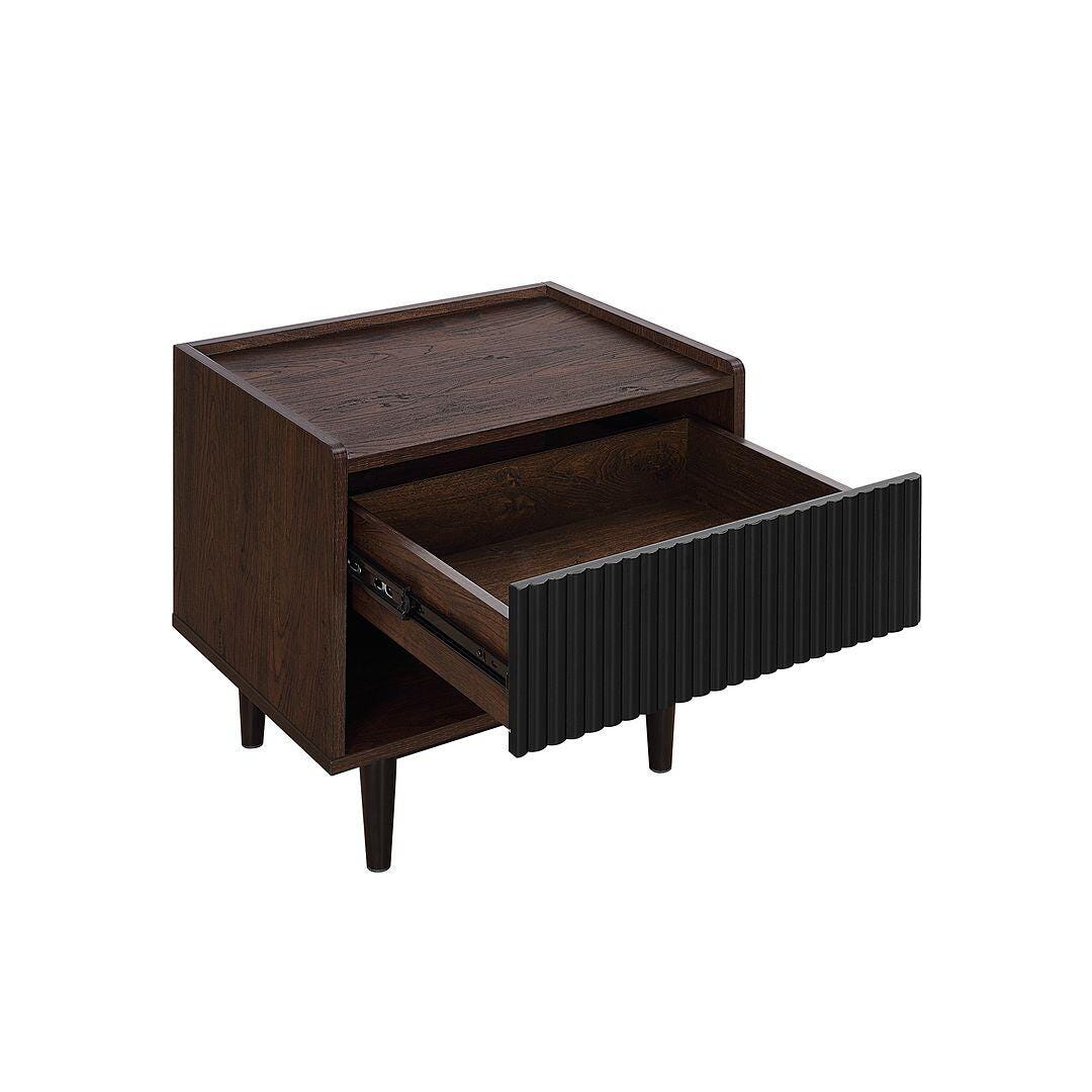 Manhattan Comfort Duane Ribbed 1-Drawer Nightstand Set of 2, Dark Brown/Black, large