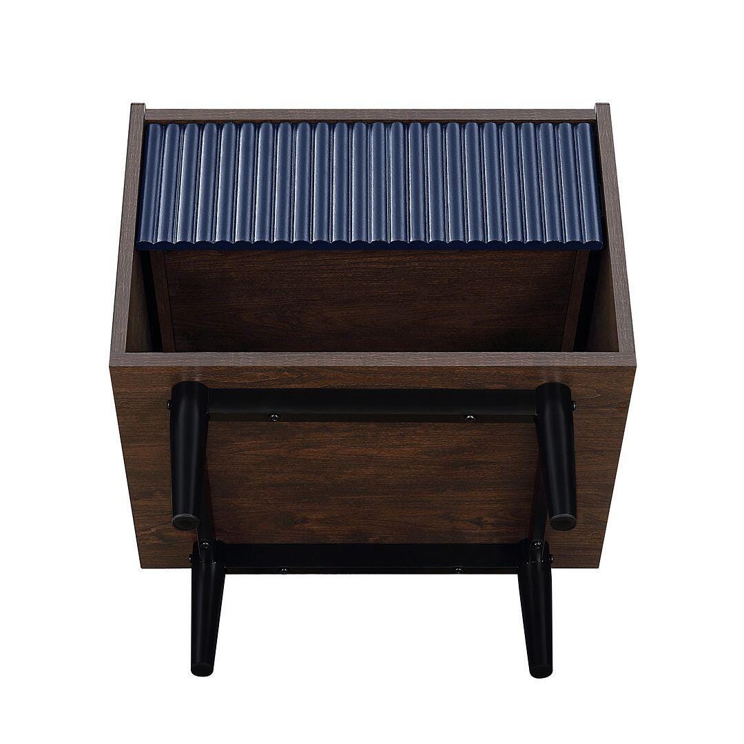 Manhattan Comfort Duane Ribbed 1-Drawer Nightstand Set of 2, Dark Brown/Navy Blue, large