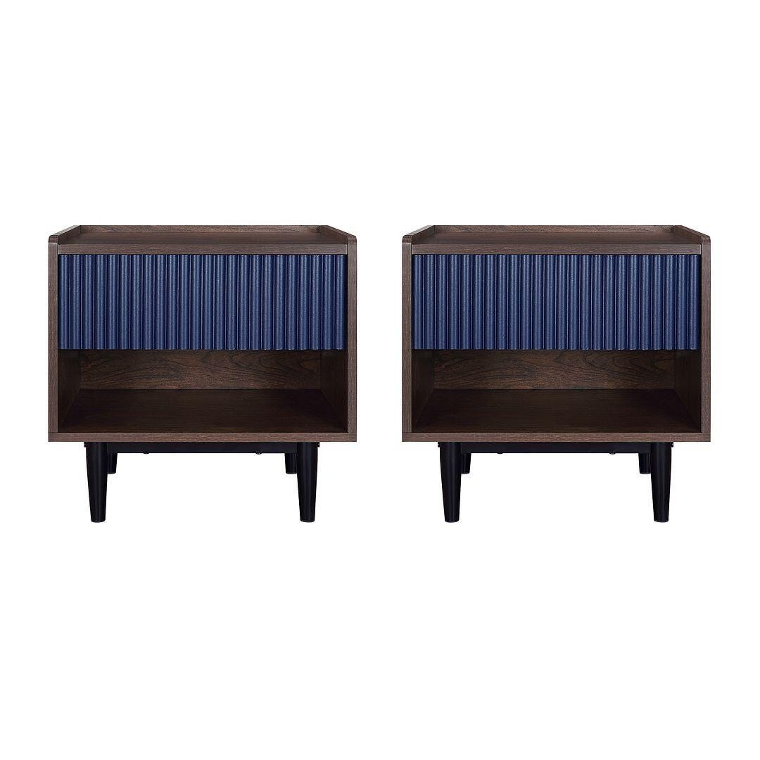 Manhattan Comfort Duane Ribbed 1-Drawer Nightstand Set of 2 | Ashley