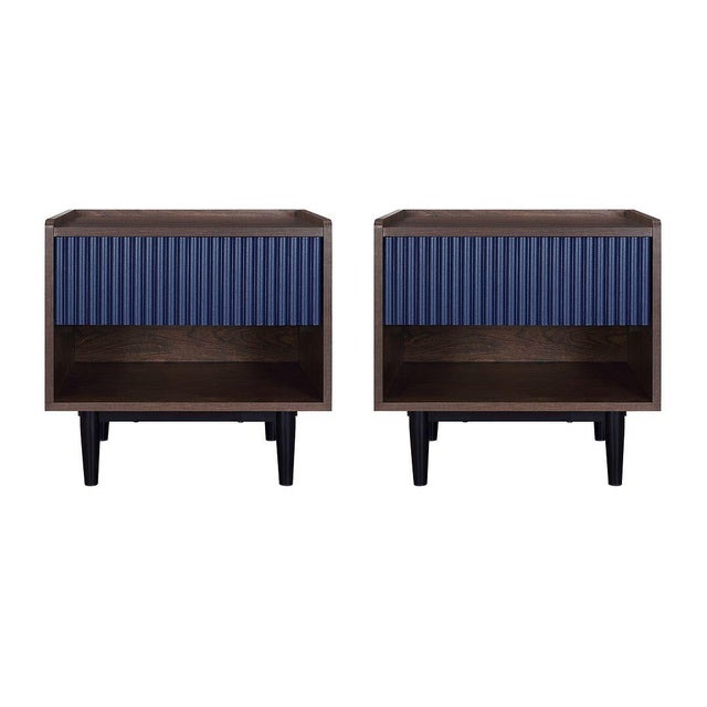 Manhattan Comfort Duane Ribbed 1-Drawer Nightstand Set of 2