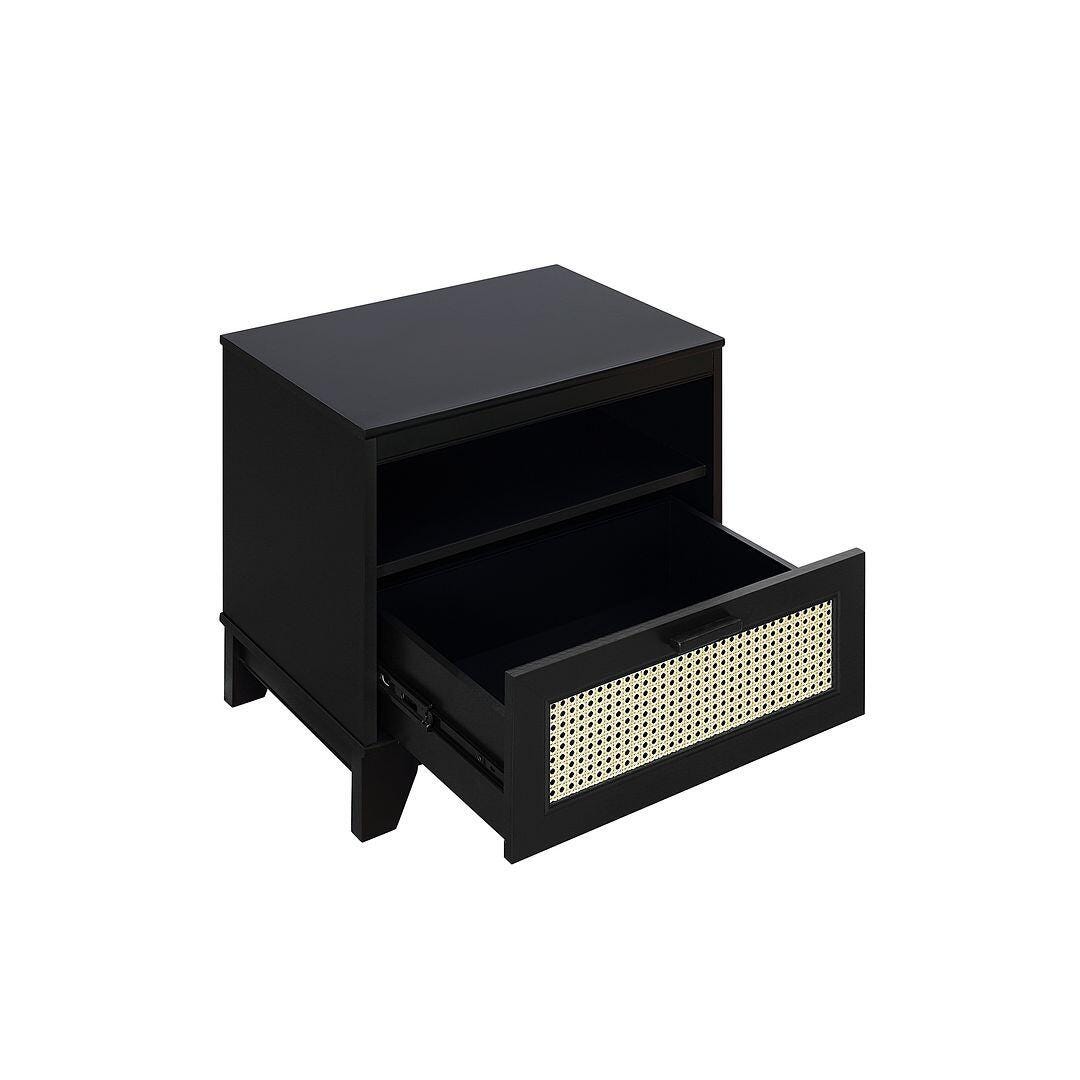 Manhattan Comfort Sheridan Cane 1-Drawer Nightstand Set of 2, Black, large