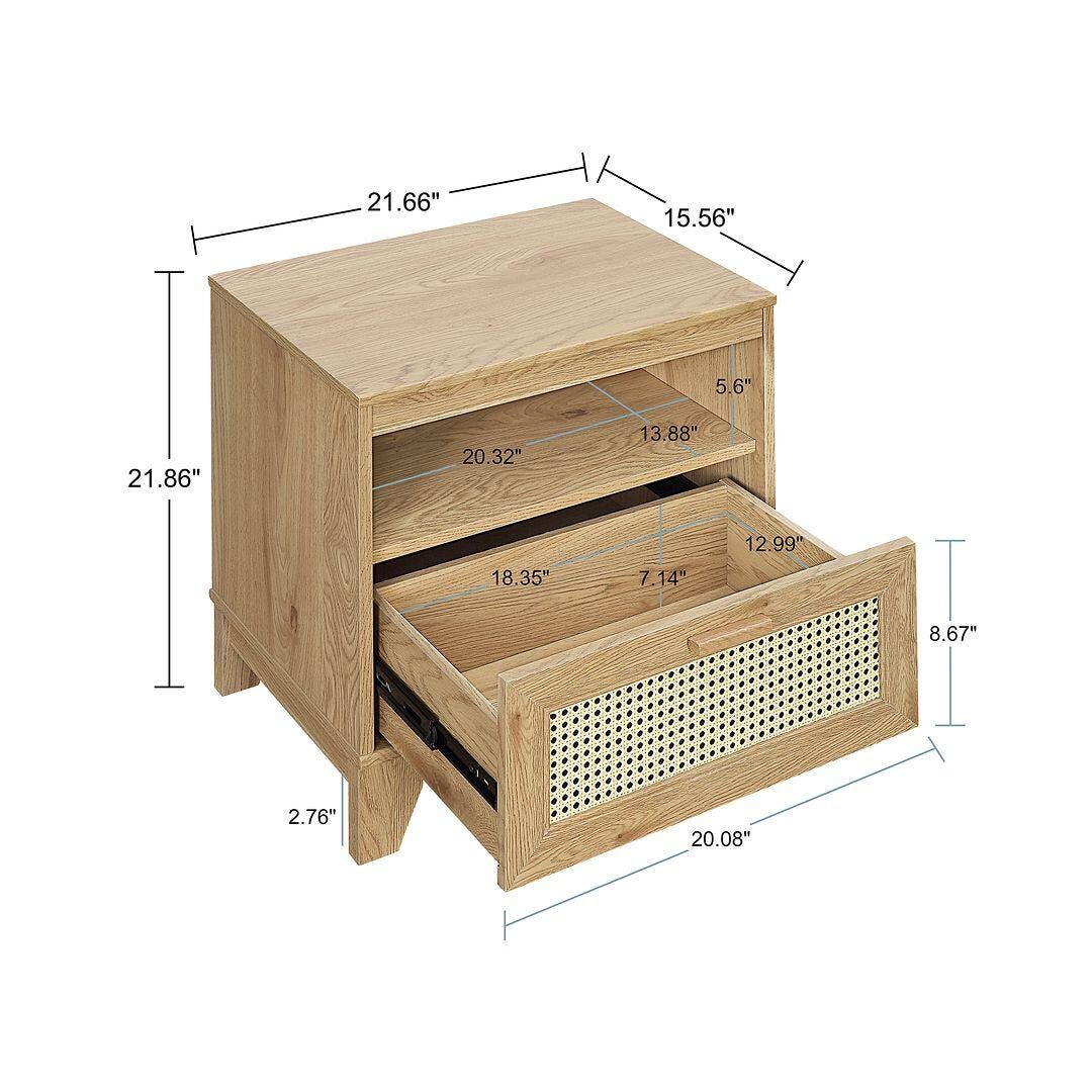 Manhattan Comfort Sheridan Cane 1-Drawer Nightstand Set of 2, , large