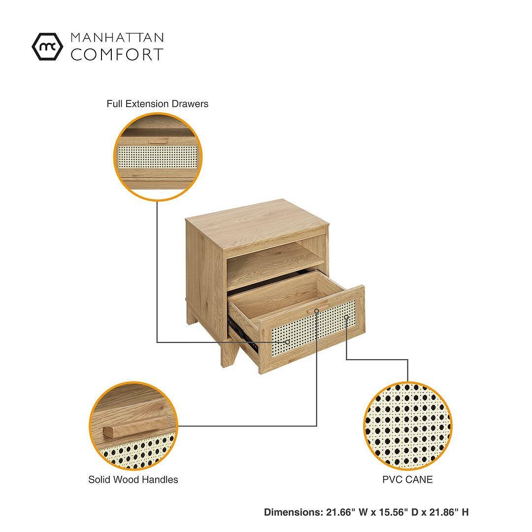 Manhattan Comfort Sheridan Cane 1-Drawer Nightstand Set of 2, , large
