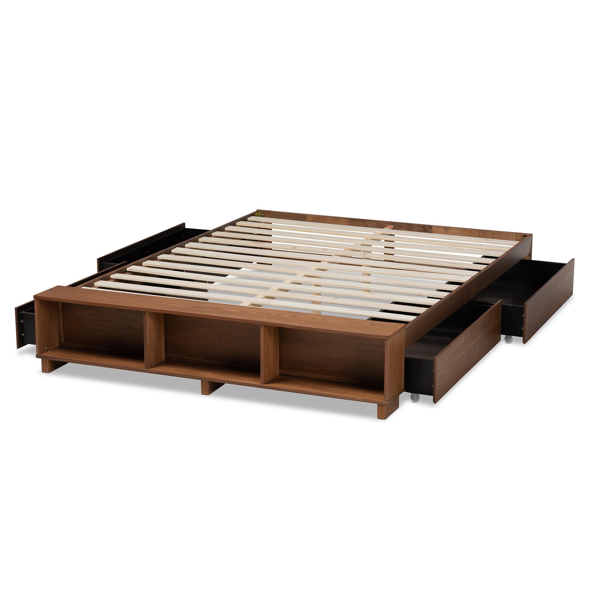 Baxton Studio Arthur Wood Queen Platform Bed with Built-In Shelves, Brown, large