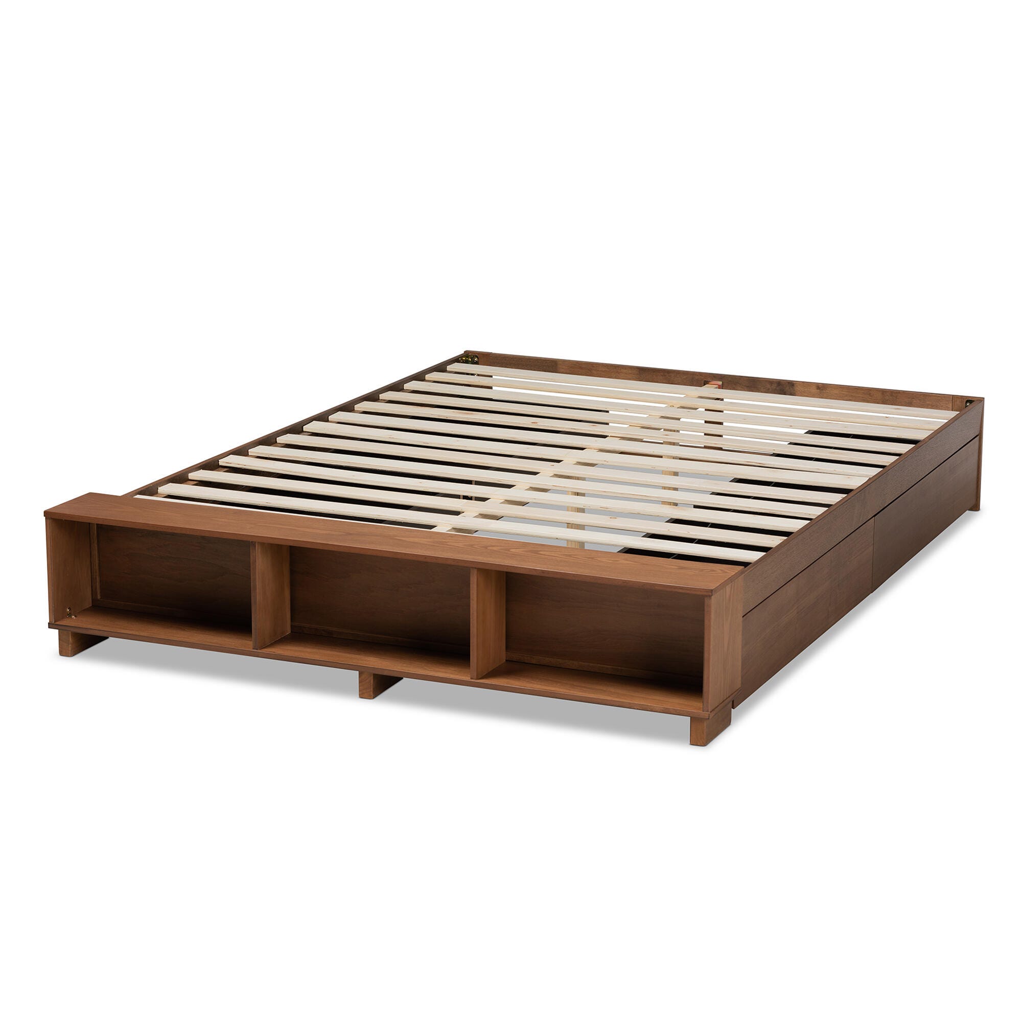Baxton Studio Arthur Wood King Platform Bed with Built-In Shelves, Brown, large