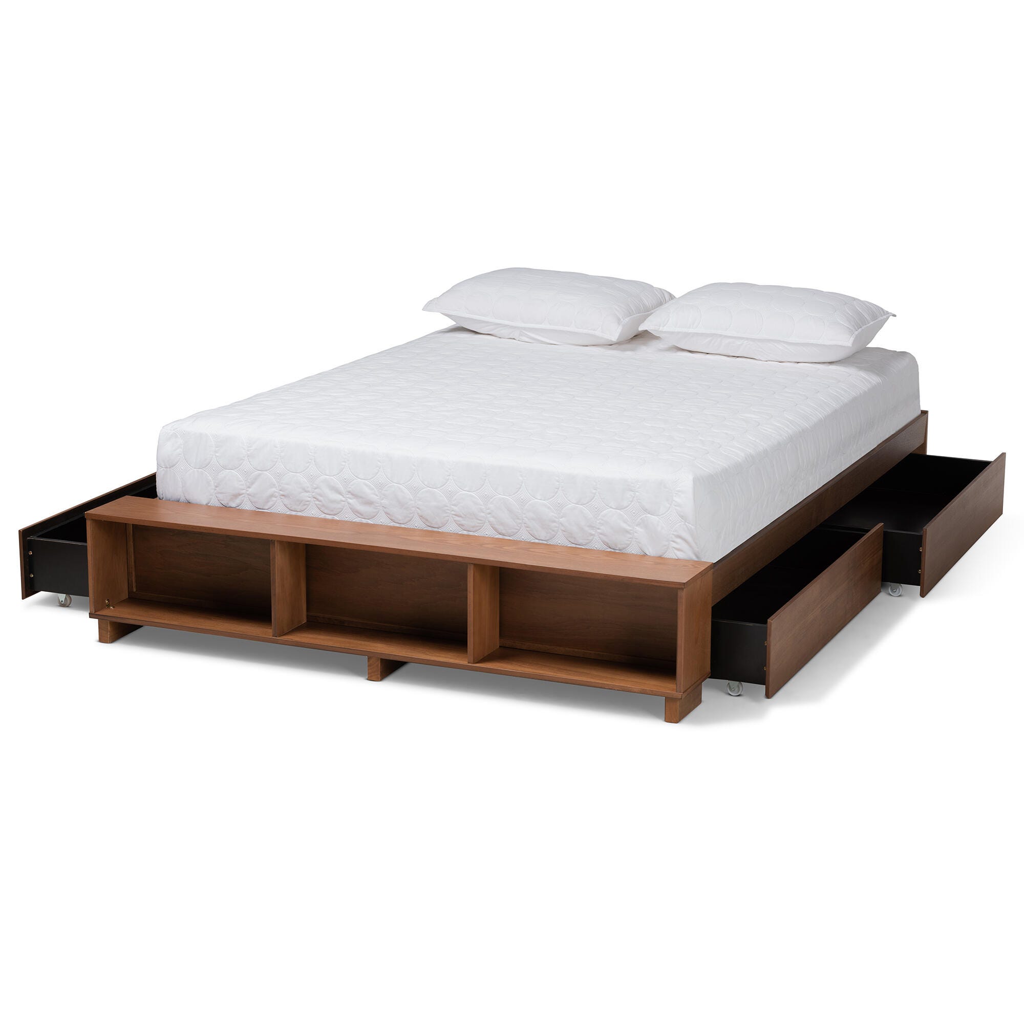 Baxton Studio Arthur Wood King Platform Bed with Built-In Shelves, Brown, large