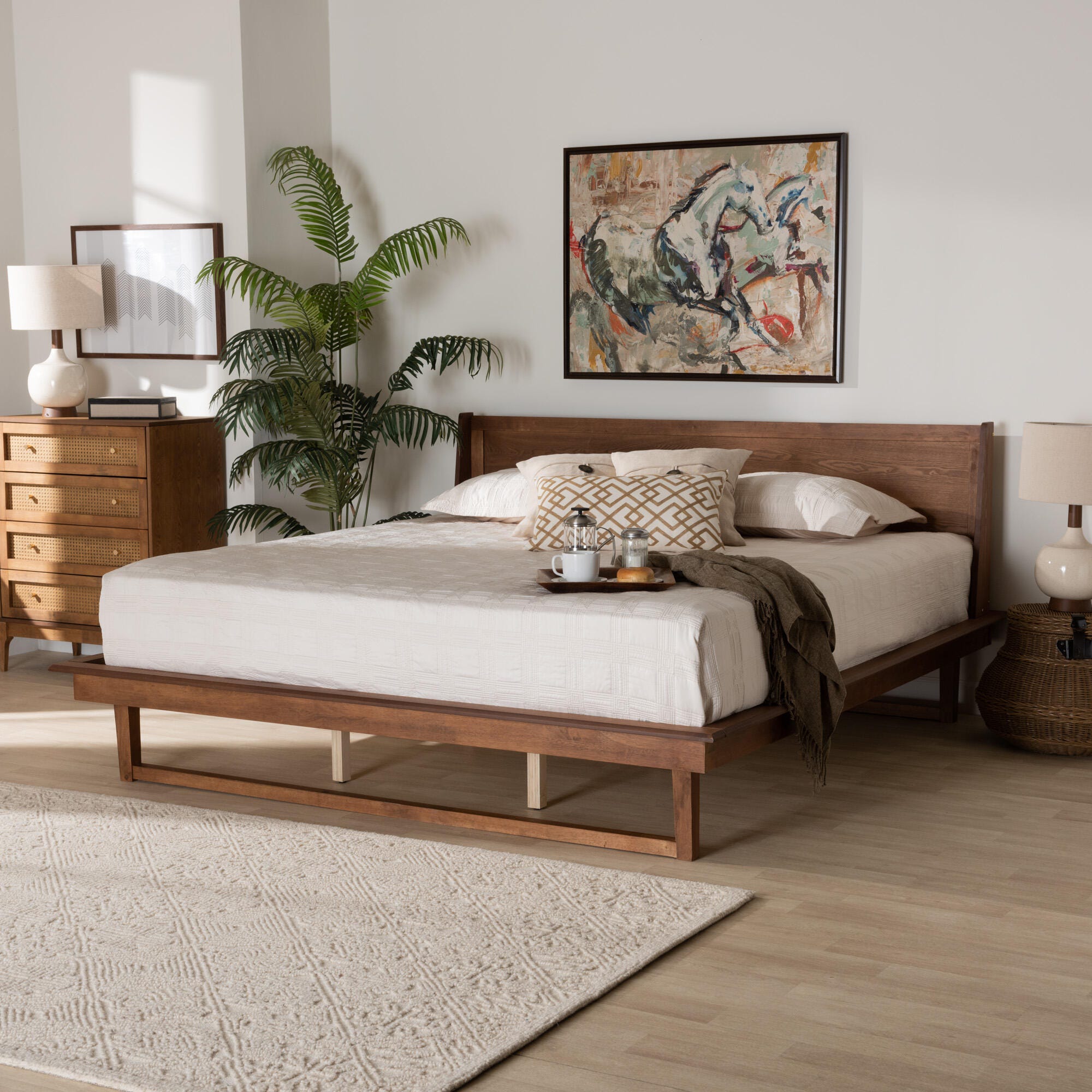 Baxton Studio Macayle Queen Platform Bed, Ash Walnut, large